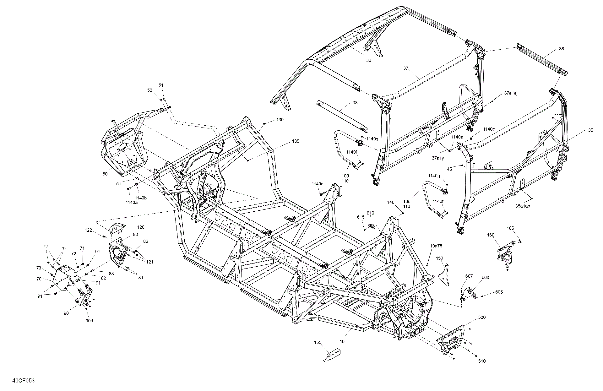 An Image of a Genuine Can-Am Parts Schematic Diagram showing the schematic - FRAME - SYSTEM