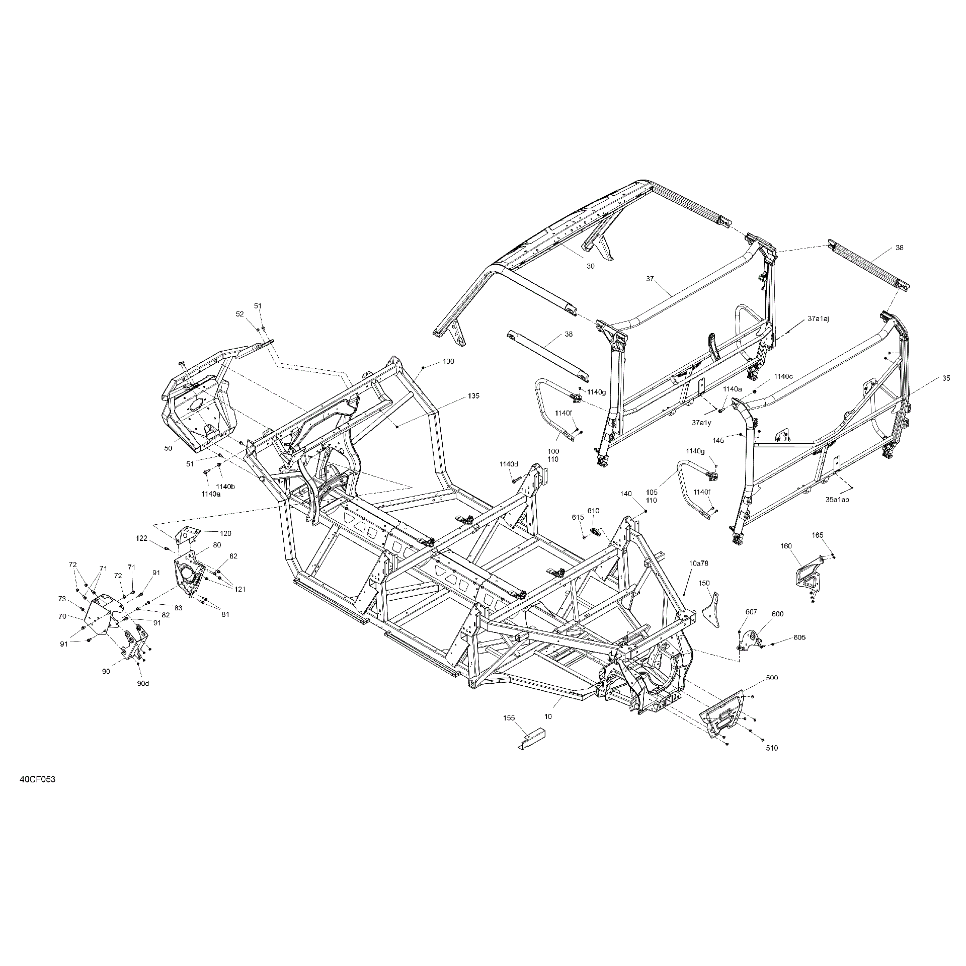 An Image of a Genuine Can-Am Parts Schematic Diagram showing the schematic - FRAME - SYSTEM
