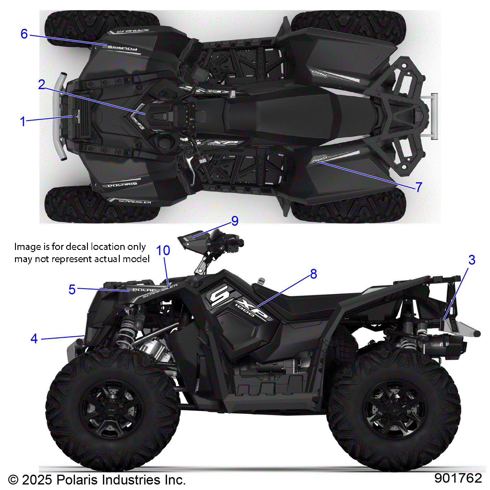 An Image of a Genuine Polaris Parts Schematic Diagram showing the schematic - BODY: DECALS GRAPHIC - 2026 POLARIS SCRAMBLER XP 1000 S 49S