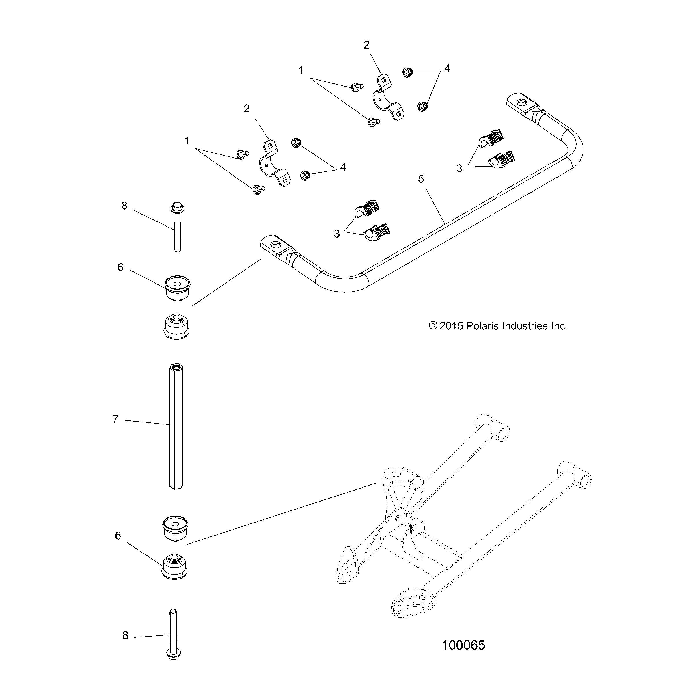 An Image of a Genuine Polaris Parts Schematic Diagram showing the schematic - SUSPENSION: STABILIZER BAR - 2016 POLARIS SPORTSMAN TOURING 1000