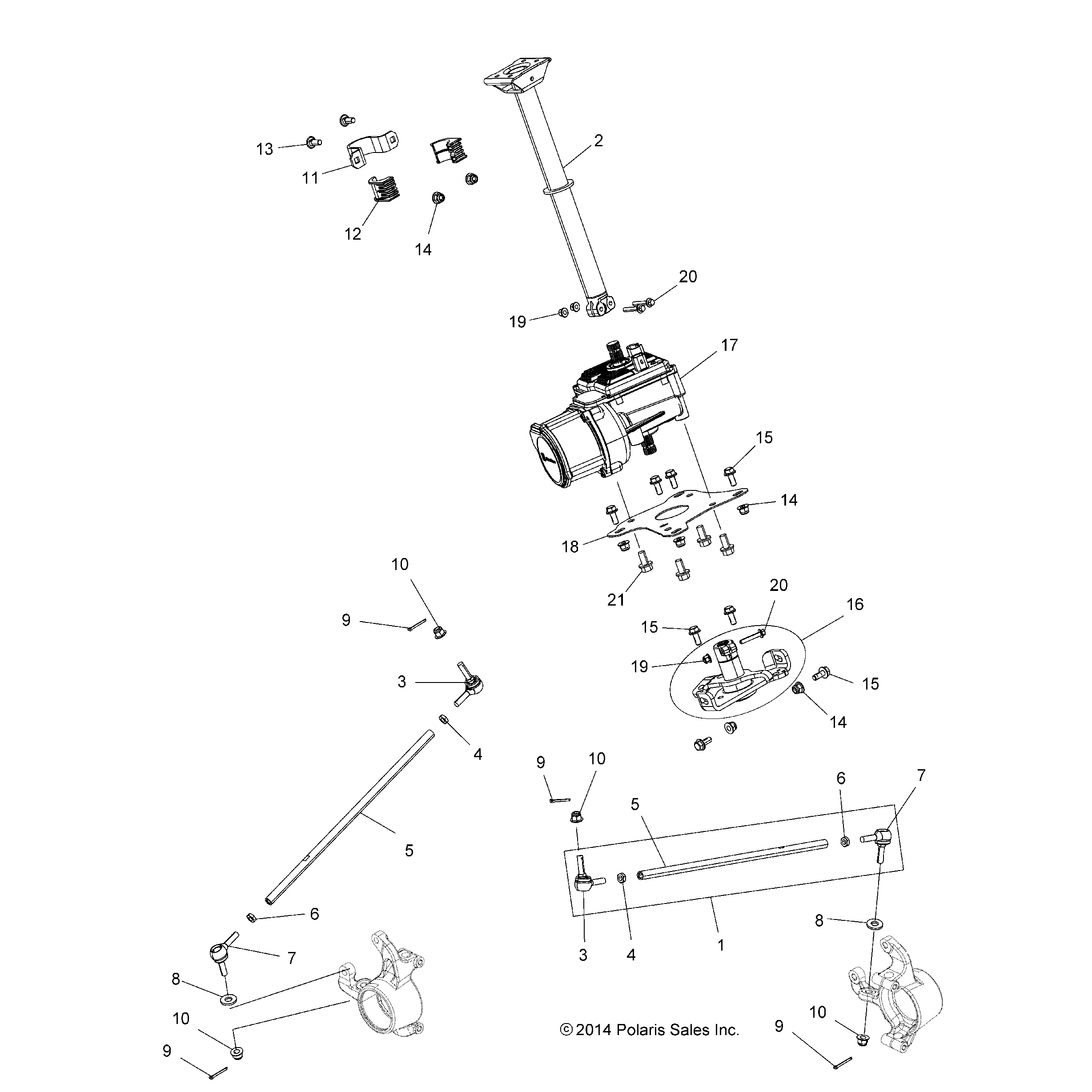 An Image of a Genuine Polaris Parts Schematic Diagram showing the schematic - STEERING: STEERING POST ASM. - 2015 POLARIS SPORTSMAN 1000 XP