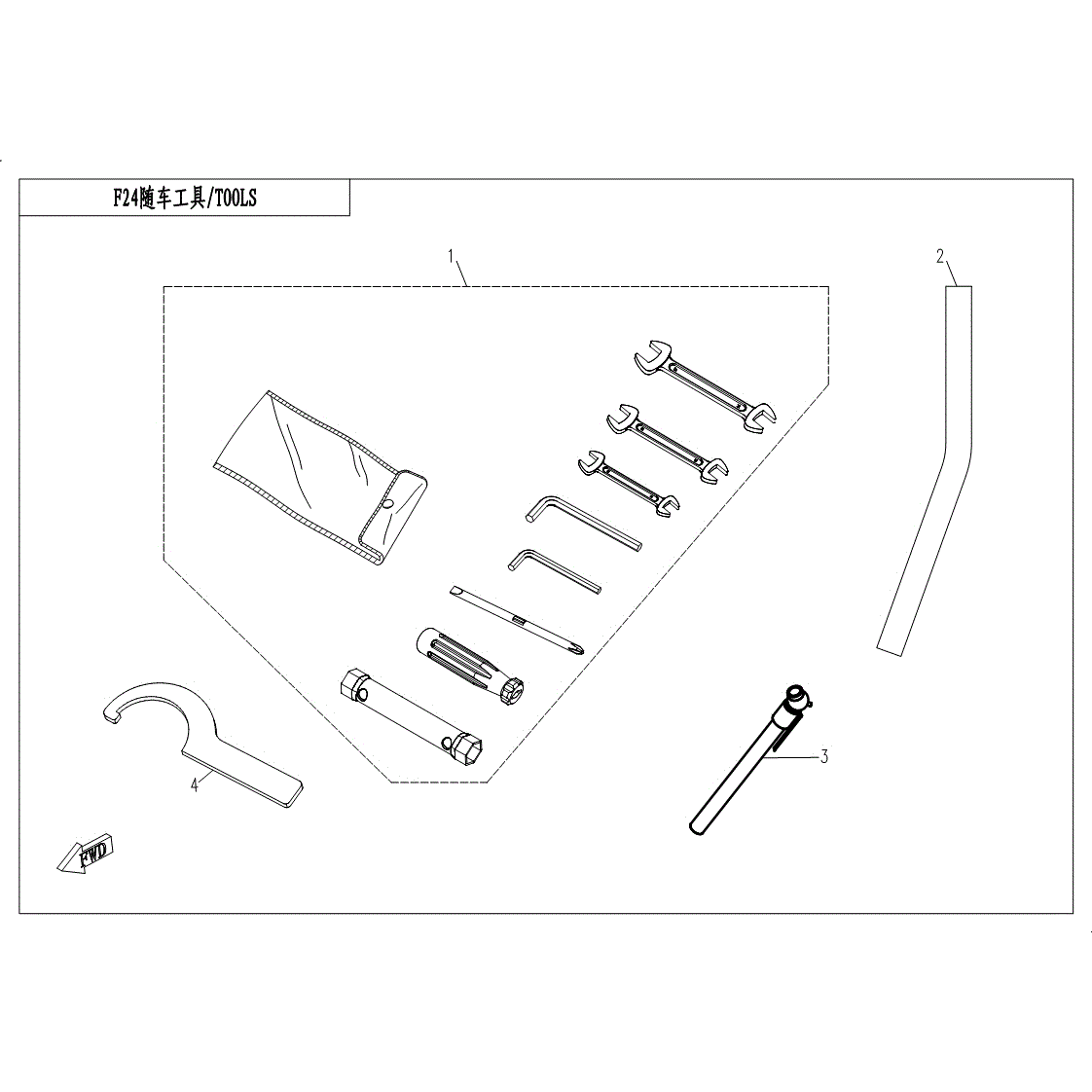 An Image of a Genuine CFMOTO Parts Schematic Diagram showing the schematic - TOOLS - 2017 CFMOTO UFORCE 500