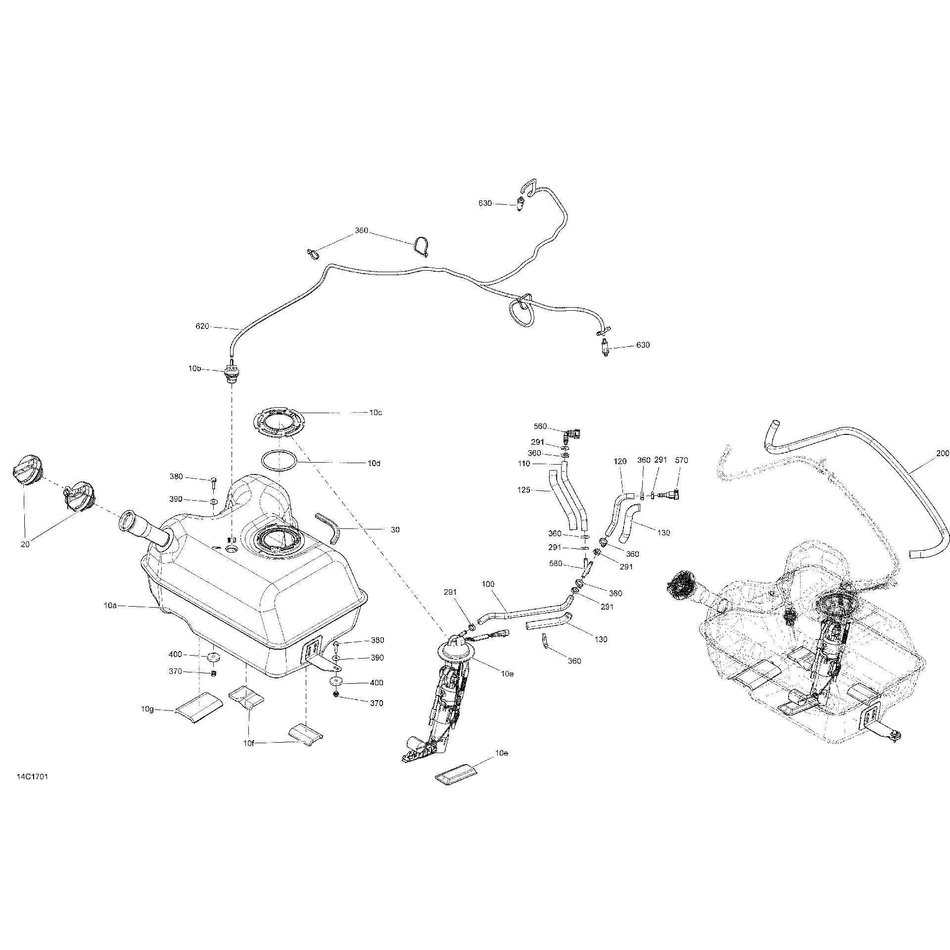 An Image of a Genuine Can-Am Parts Schematic Diagram showing the schematic - FUEL SYSTEM - ALL MODELS