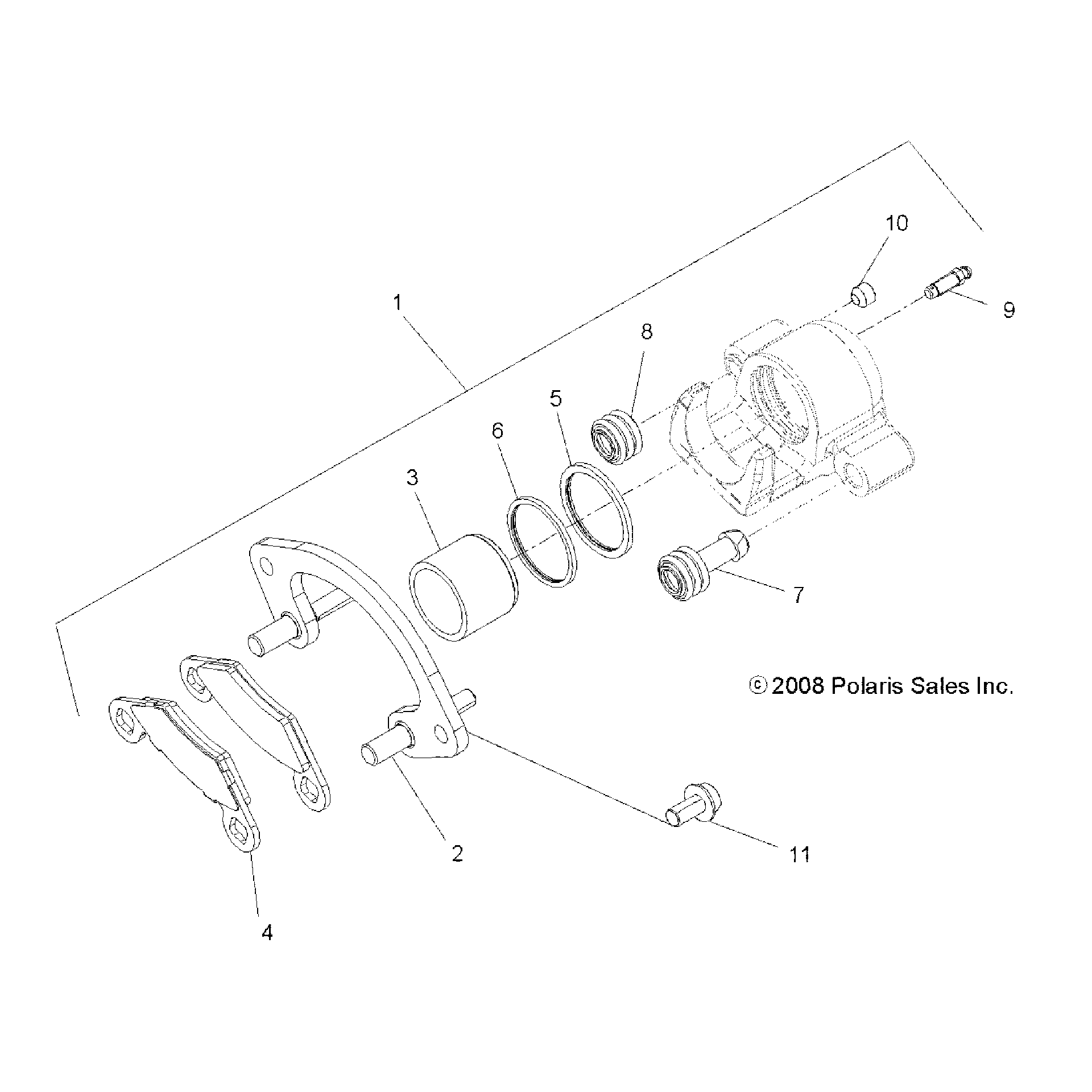 An Image of a Genuine Polaris Parts Schematic Diagram showing the schematic - BRAKES: REAR CALIPER - 2016 POLARIS SPORTSMAN TOURING 1000