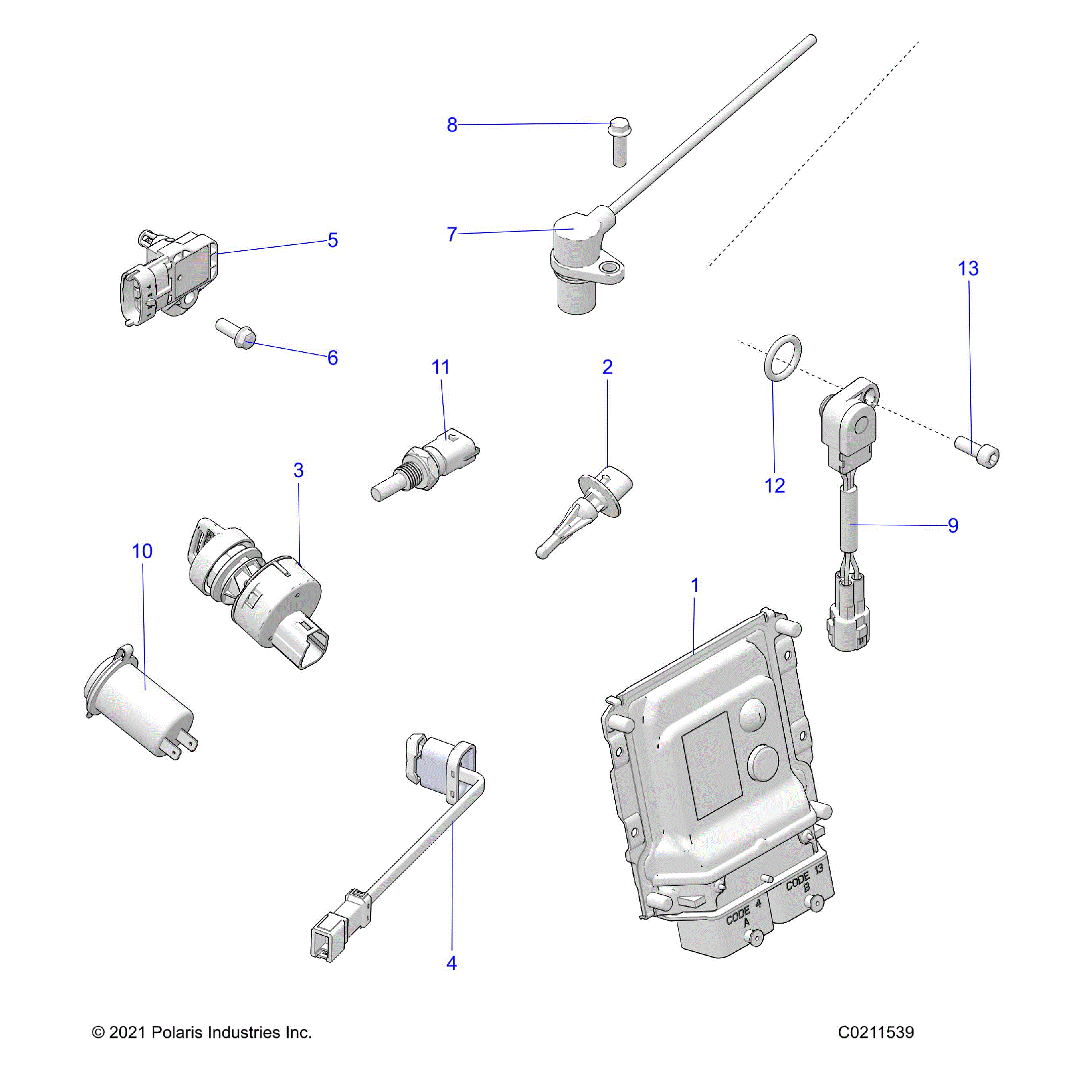 An Image of a Genuine Polaris Parts Schematic Diagram showing the schematic - ELECTRICAL: SWITCHES SENSORS ECU and CONTROL MODULES - 2022 POLARIS SPORTSMAN XP 1000 HIGH LIFTER
