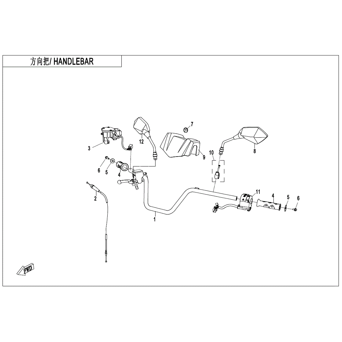 An Image of a genuine CFMOTO Parts Schematic Diagram showing the group - HANDLEBAR - 2020 CFMOTO CFORCE 400