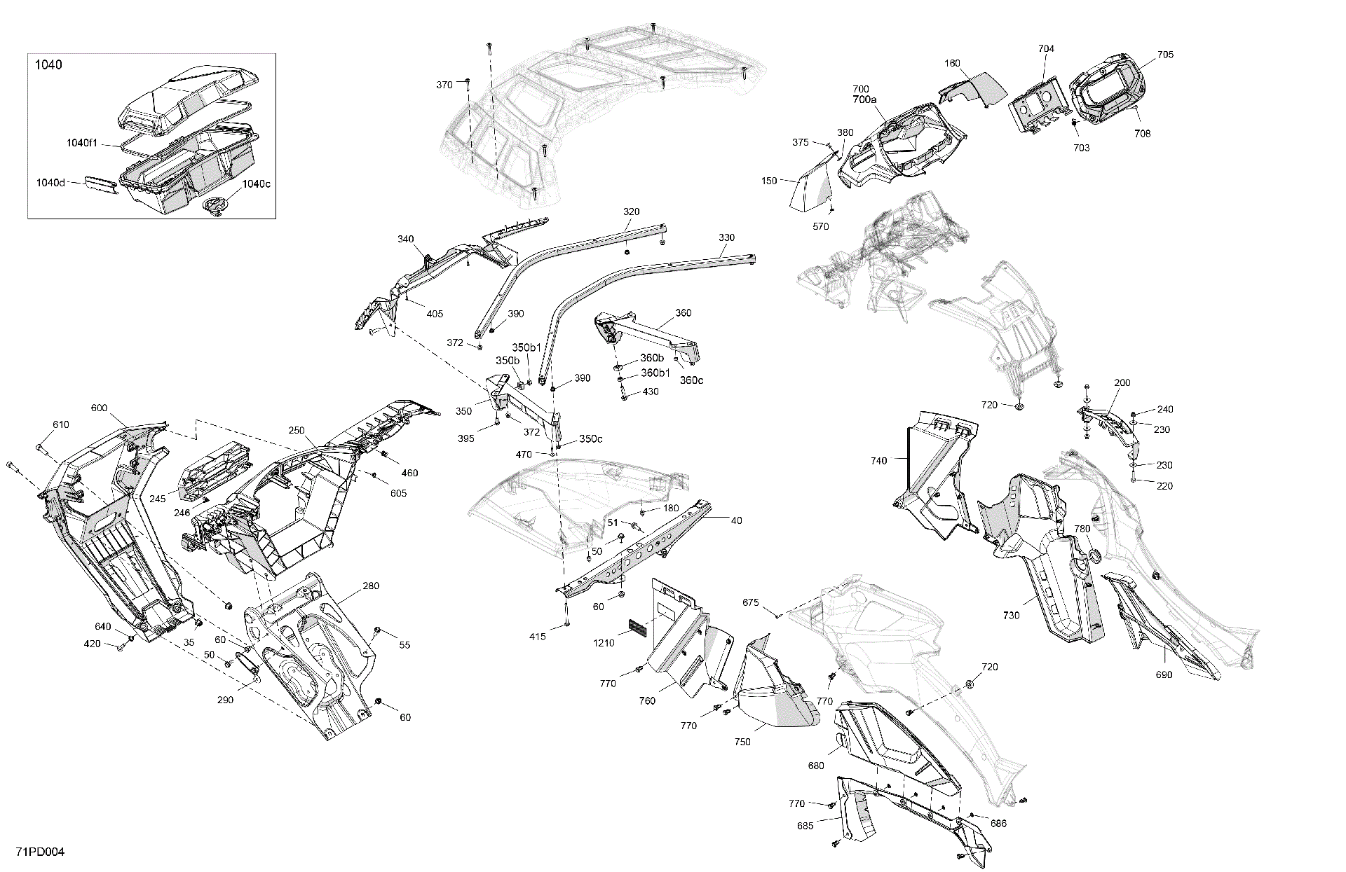 An Image of a Genuine Can-Am Parts Schematic Diagram showing the schematic - BODY - FRONT SECTION