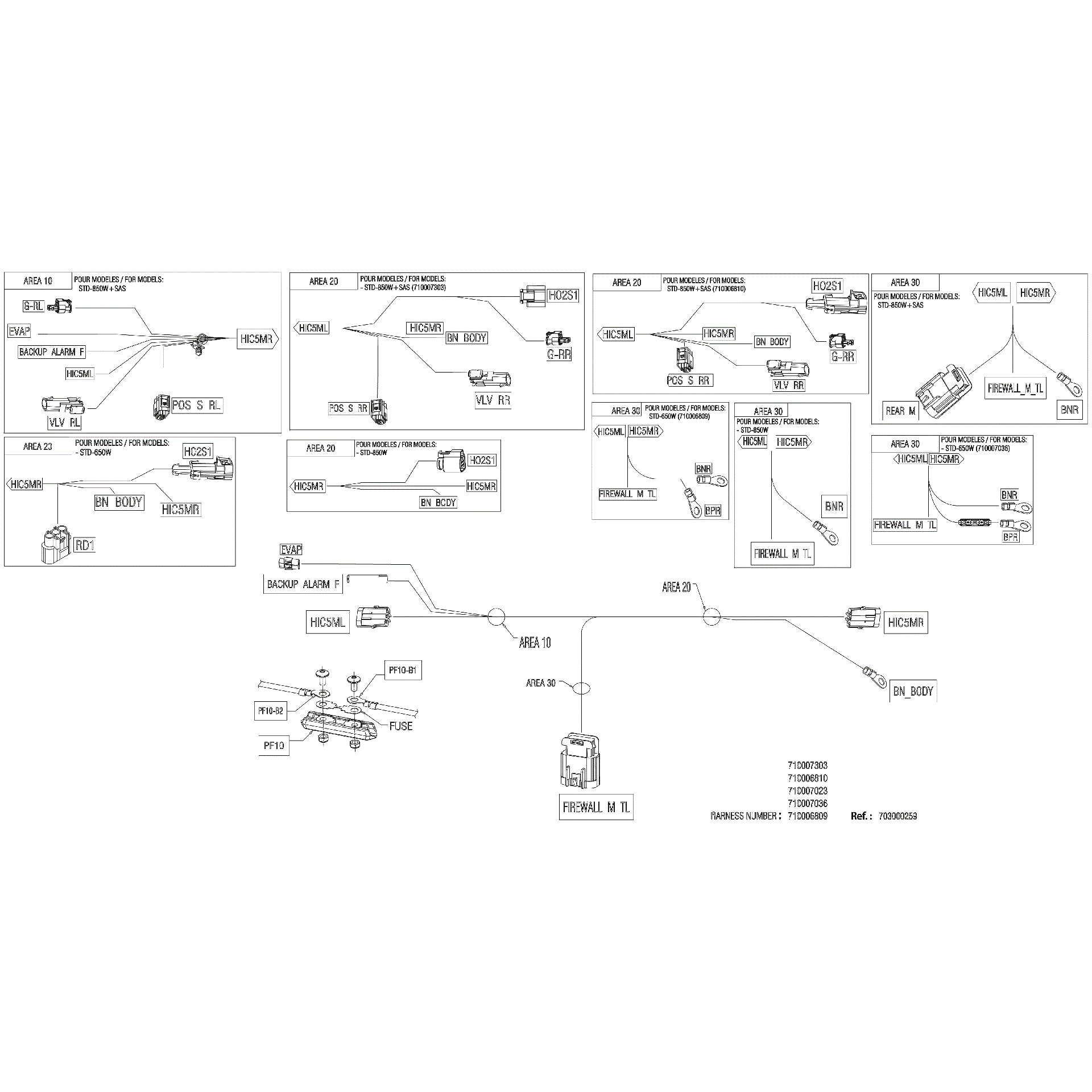 An Image of a Genuine Can-Am Parts Schematic Diagram showing the schematic - ELECTRIC - JUNCTION WIRING HARNESS - 710007036