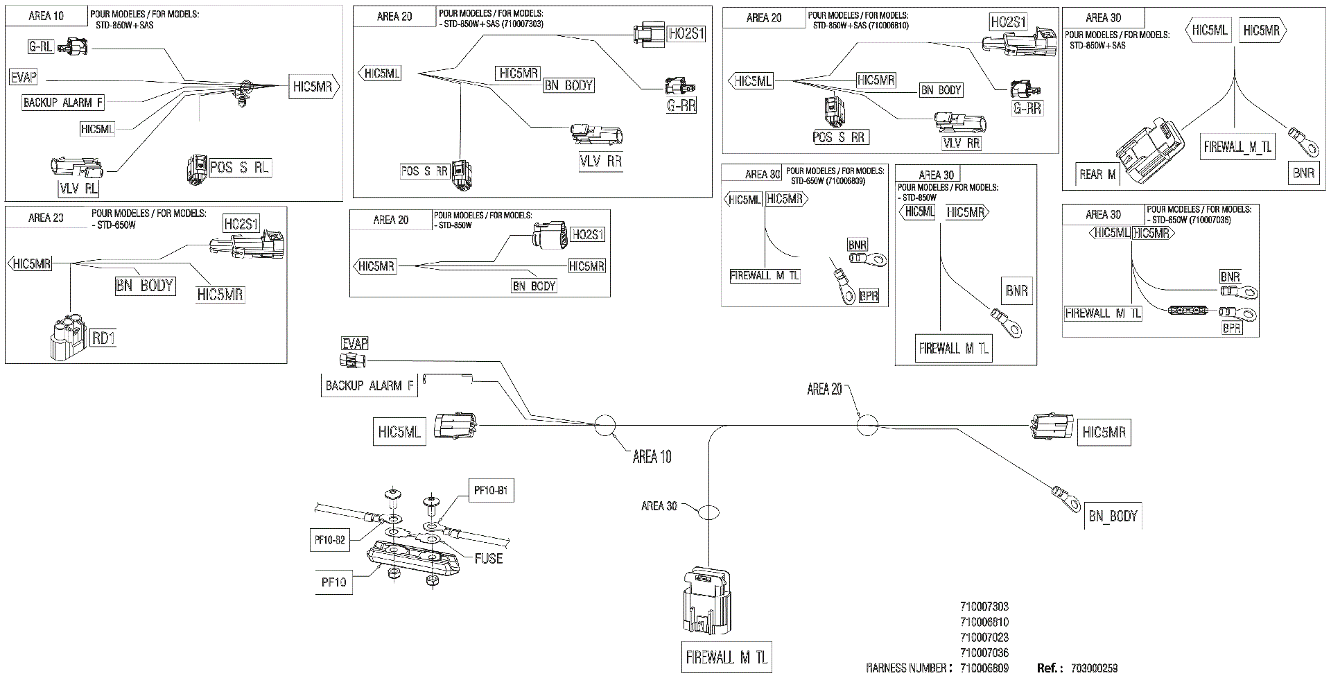 An Image of a Genuine Can-Am Parts Schematic Diagram showing the schematic - ELECTRIC - JUNCTION WIRING HARNESS - 710007036