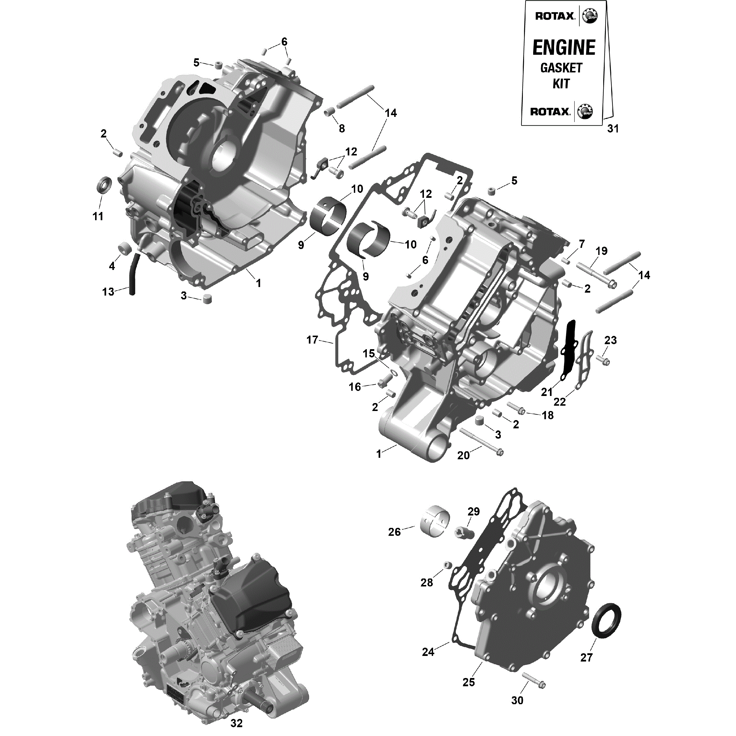 An Image of a Genuine Can-Am Parts Schematic Diagram showing the schematic - ROTAX - CRANKCASE