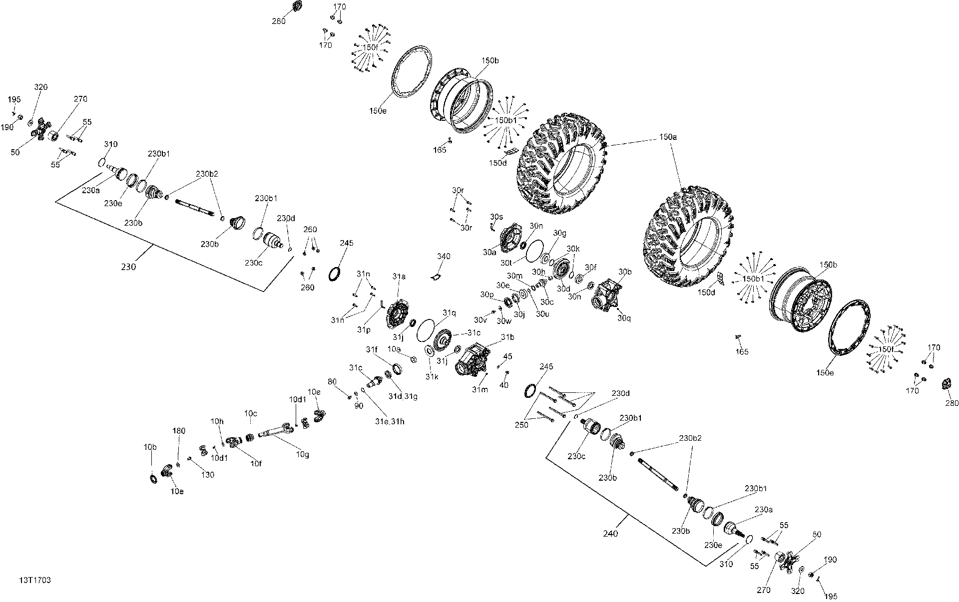 An Image of a Genuine Can-Am Parts Schematic Diagram showing the schematic - DRIVE REAR RENEGADE - 570