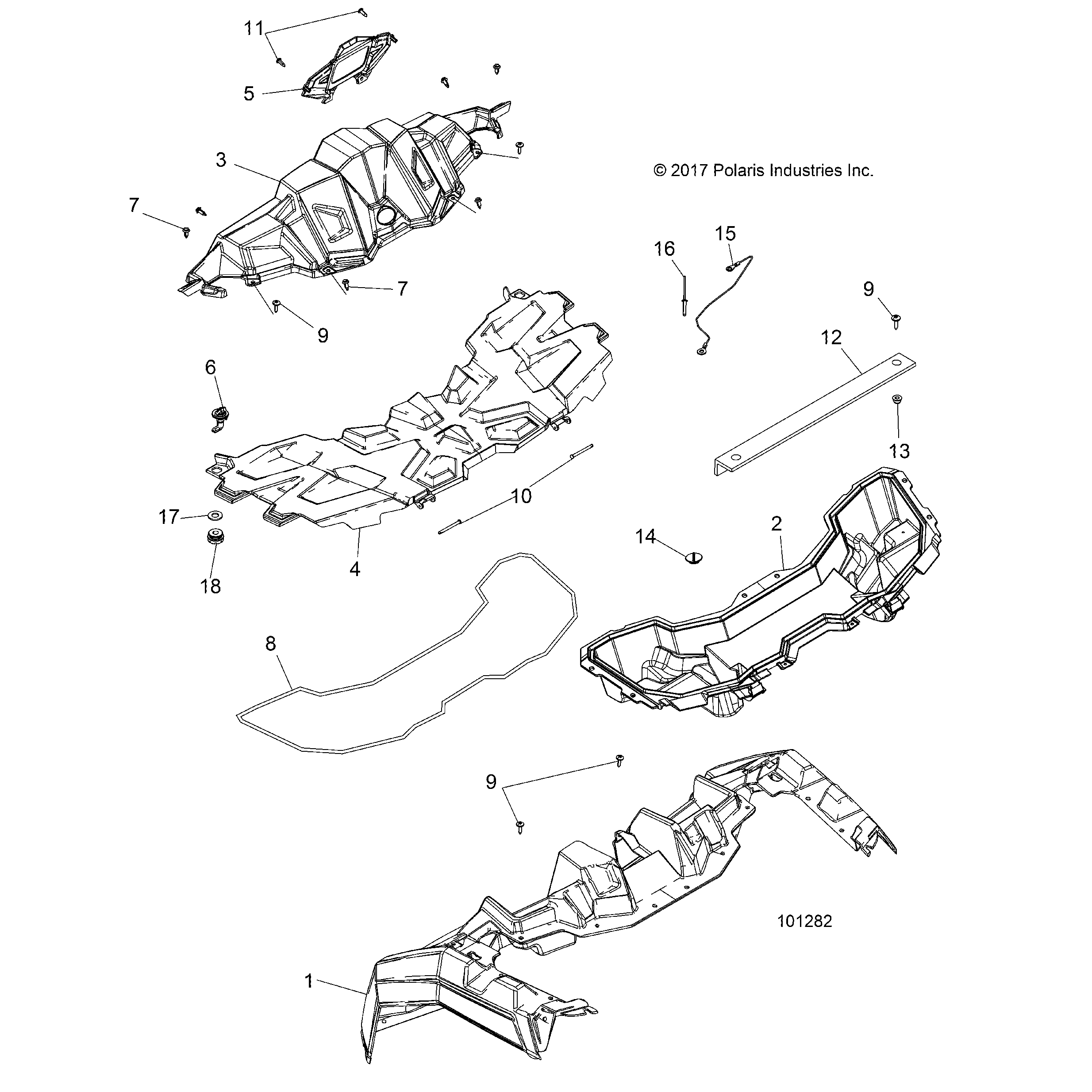 An Image of a Genuine Polaris Parts Schematic Diagram showing the schematic - BODY: HOOD AND FRONT BODY WORK - 2019 POLARIS ACE 570