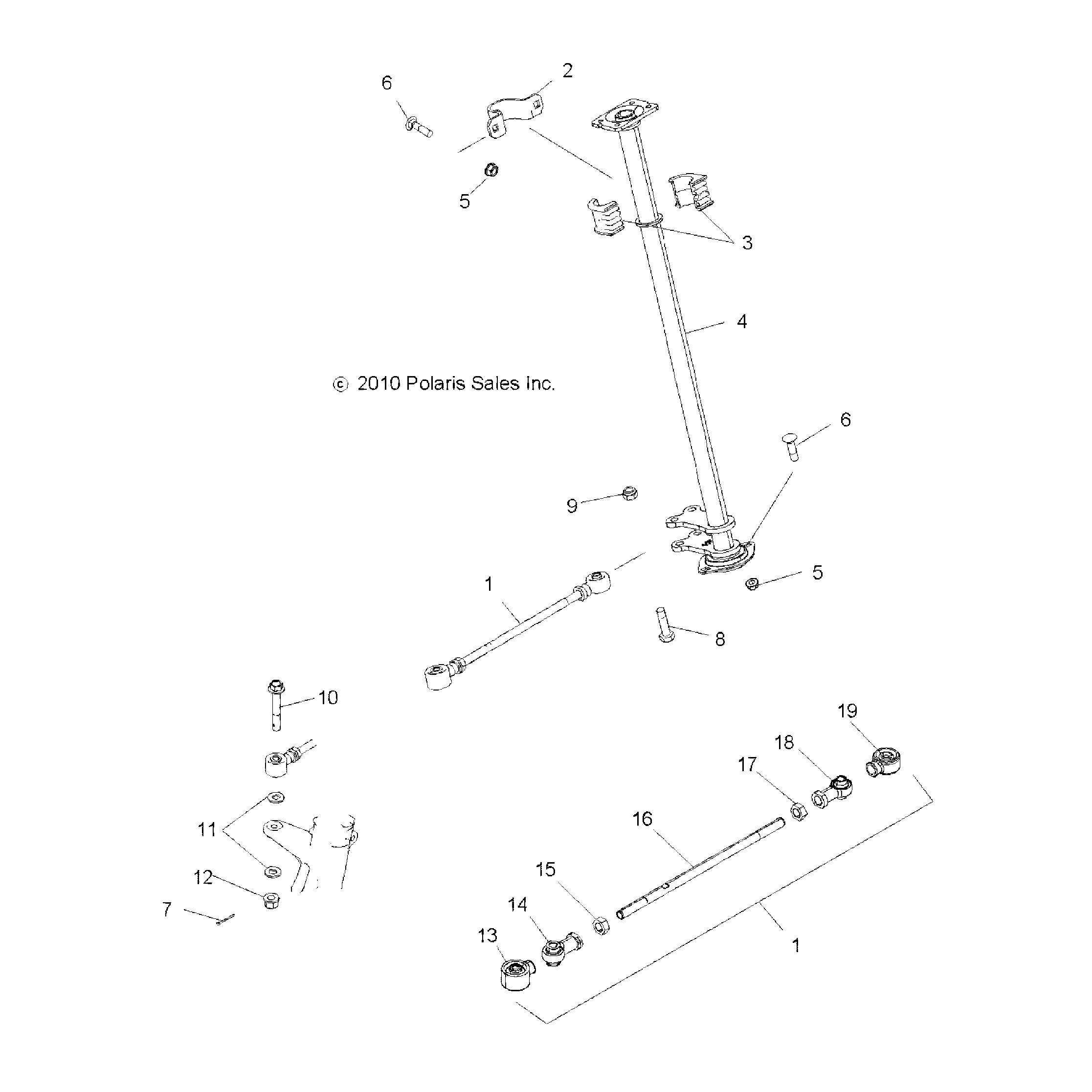 An Image of a Genuine Polaris Parts Schematic Diagram showing the schematic - STEERING: STEERING POST - 2020 POLARIS SPORTSMAN 570