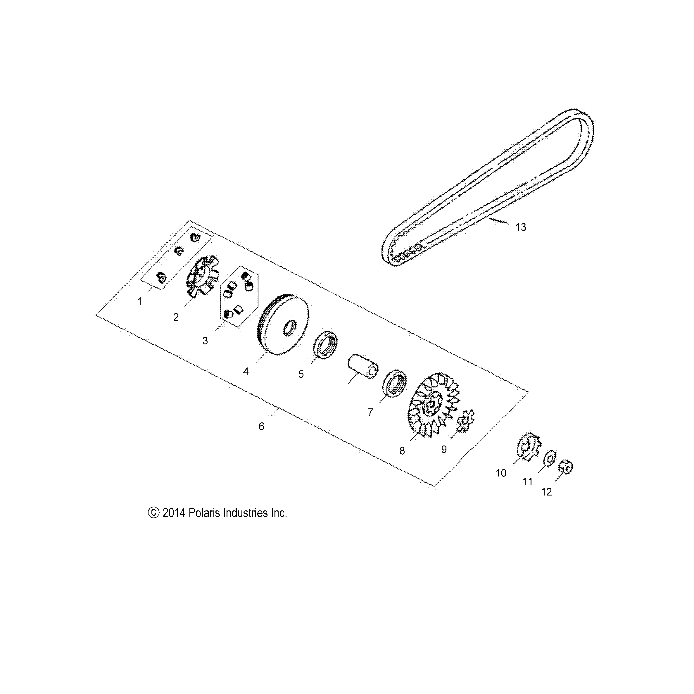 An Image of a Genuine Polaris Parts Schematic Diagram showing the schematic - DRIVE TRAIN: PRIMARY CLUTCH - 2016 POLARIS OUTLAW 90