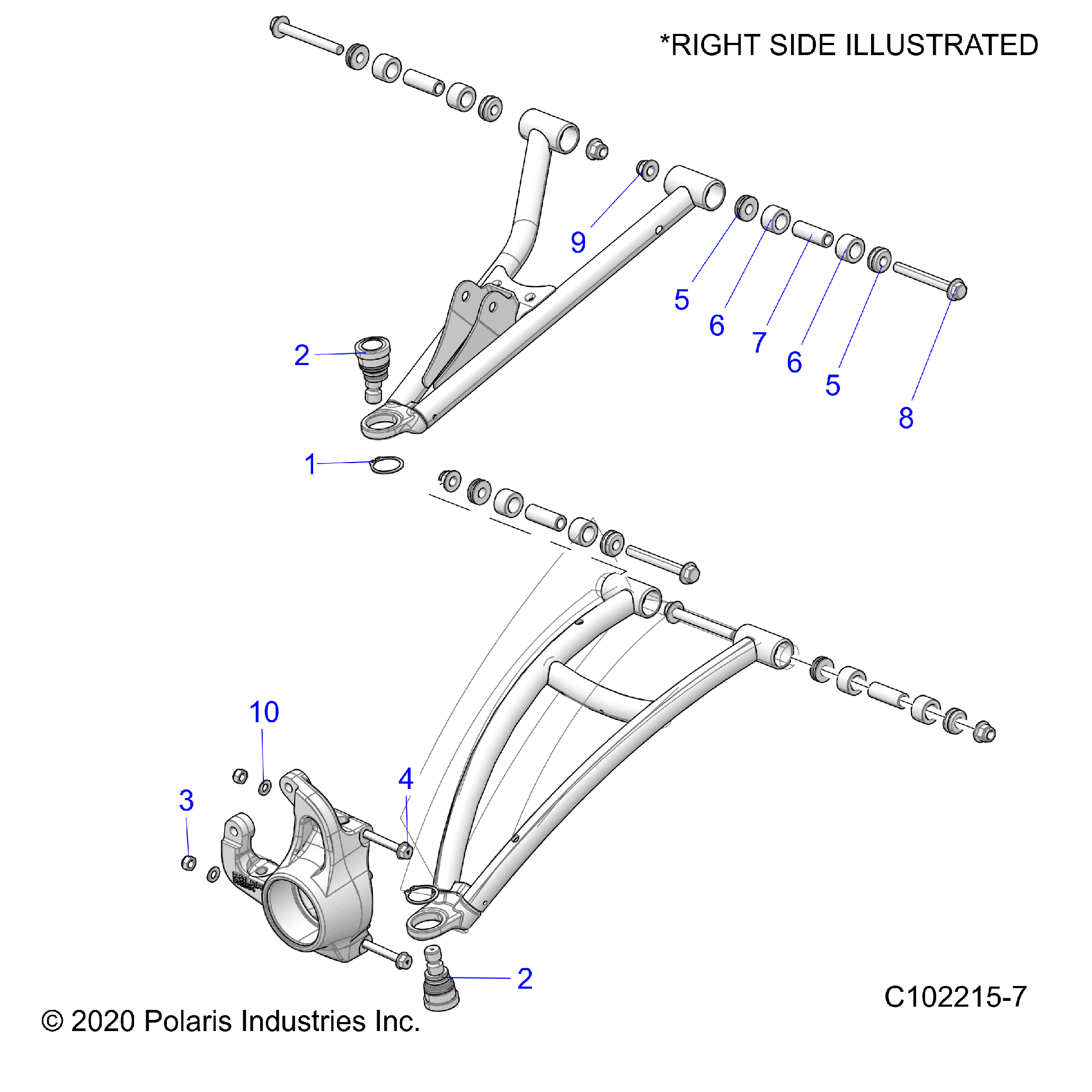 An Image of a Genuine Polaris Parts Schematic Diagram showing the schematic - SUSPENSION: FRONT A-ARM MOUNTING - 2020 POLARIS SPORTSMAN XP 1000 HIGH LIFTER