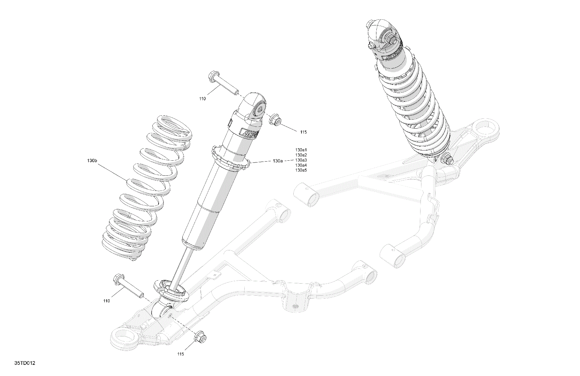 An Image of a Genuine Can-Am Parts Schematic Diagram showing the schematic - SUSPENSION - FRONT SHOCKS
