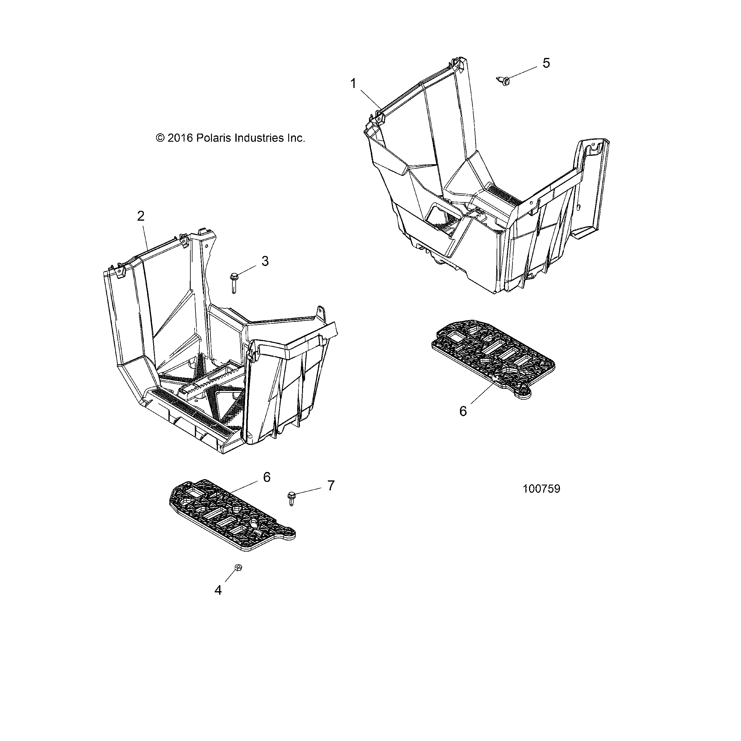 An Image of a Genuine Polaris Parts Schematic Diagram showing the schematic - BODY: FOOTWELLS - 2017 POLARIS SPORTSMAN XP 1000