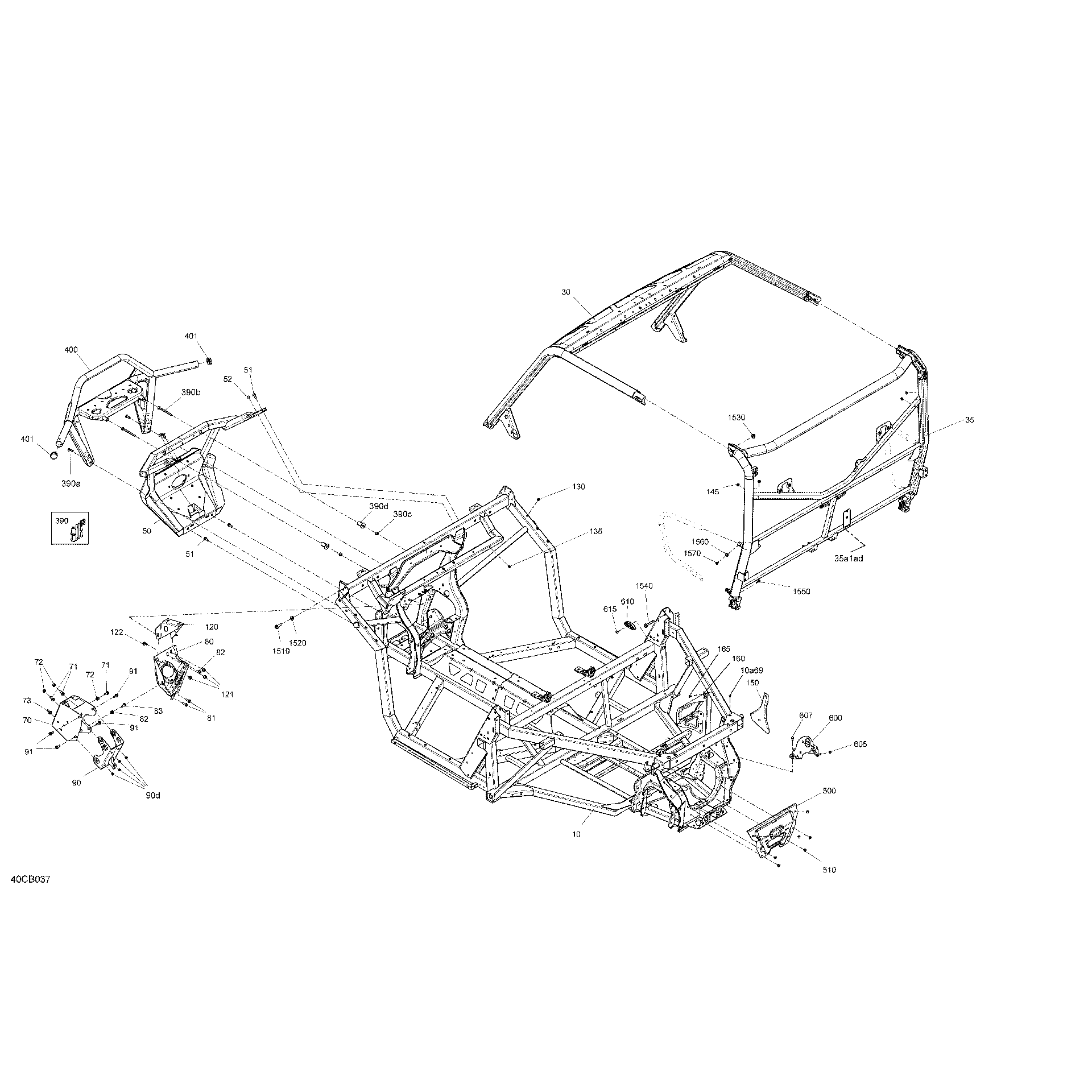 An Image of a Genuine Can-Am Parts Schematic Diagram showing the schematic - FRAME - SYSTEM