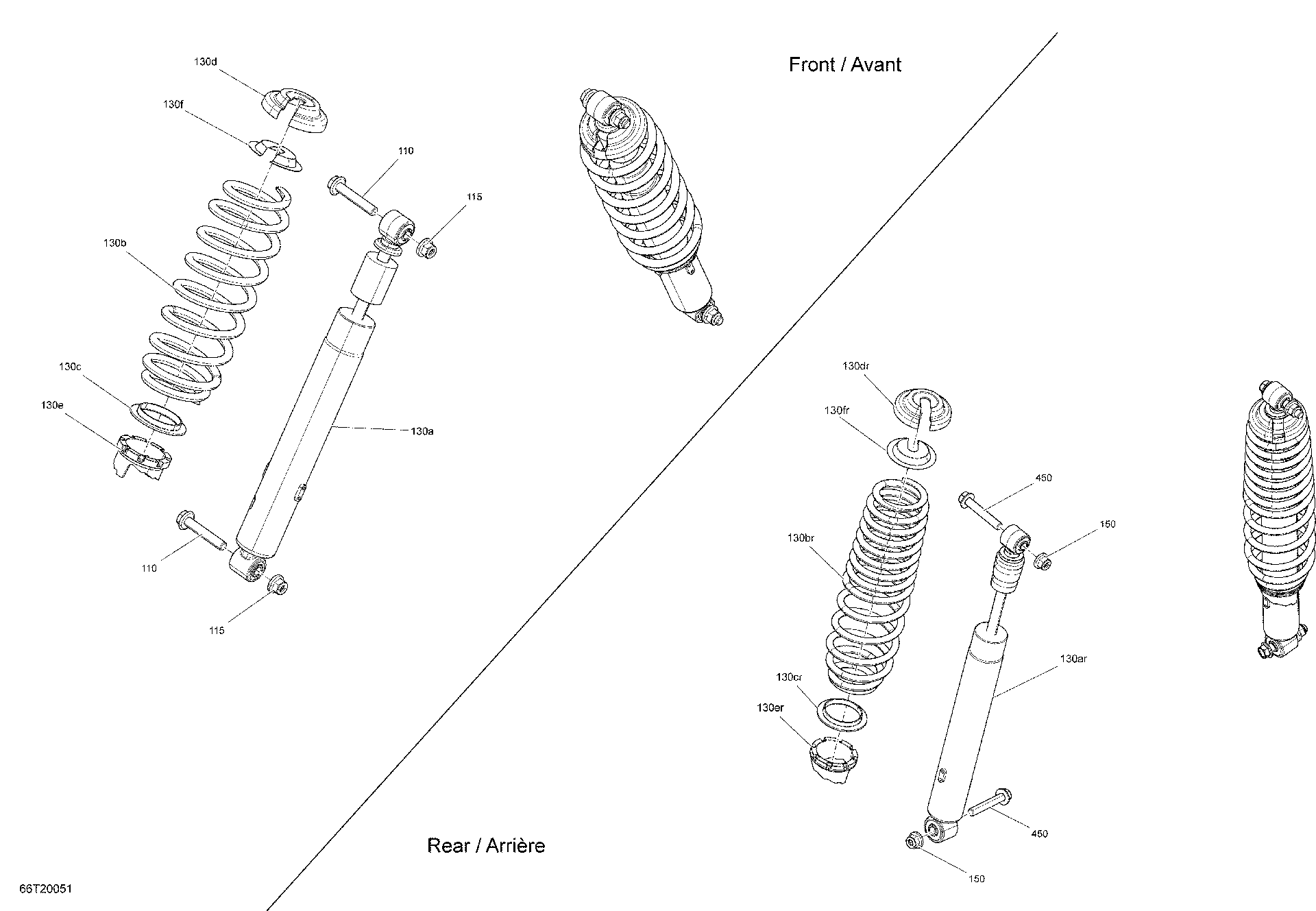 An Image of a Genuine Can-Am Parts Schematic Diagram showing the schematic - SHOCKS - NORTH EDITION