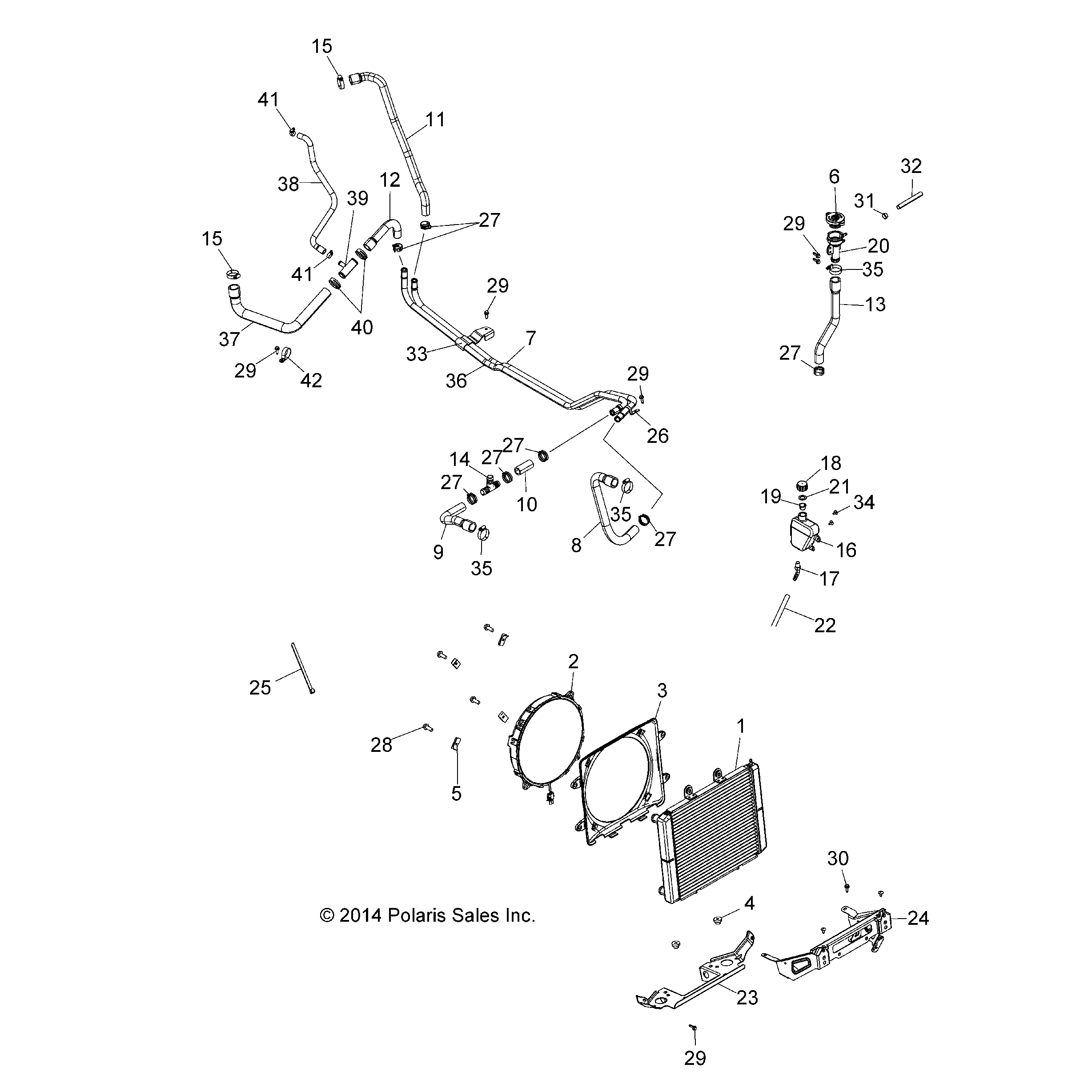 An Image of a Genuine Polaris Parts Schematic Diagram showing the schematic - ENGINE: COOLING SYSTEM - 2016 POLARIS ACE 570 EFI
