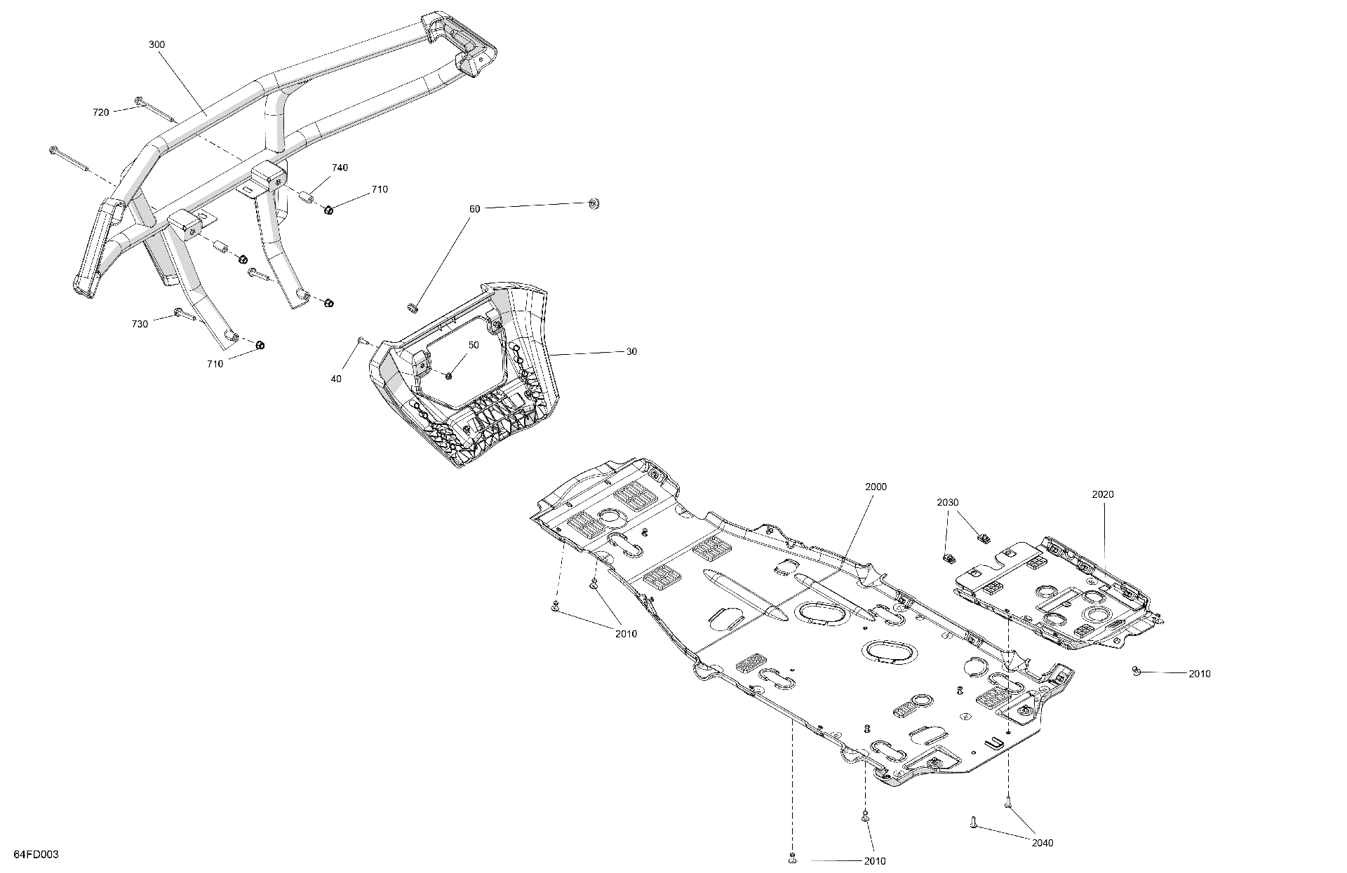 An Image of a Genuine Can-Am Parts Schematic Diagram showing the schematic - BODY - SKID PLATE AND BUMPER