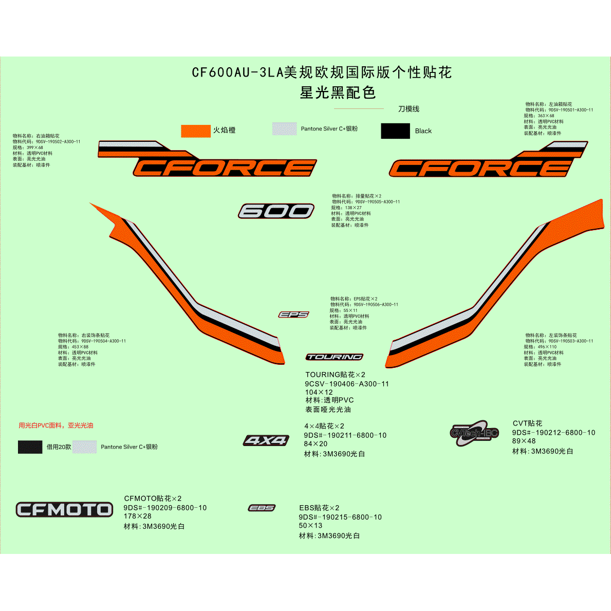 An Image of a genuine CFMOTO Parts Schematic Diagram showing the group - DECAL KIT (NA - 2023 CFMOTO CFORCE 600 TOURING