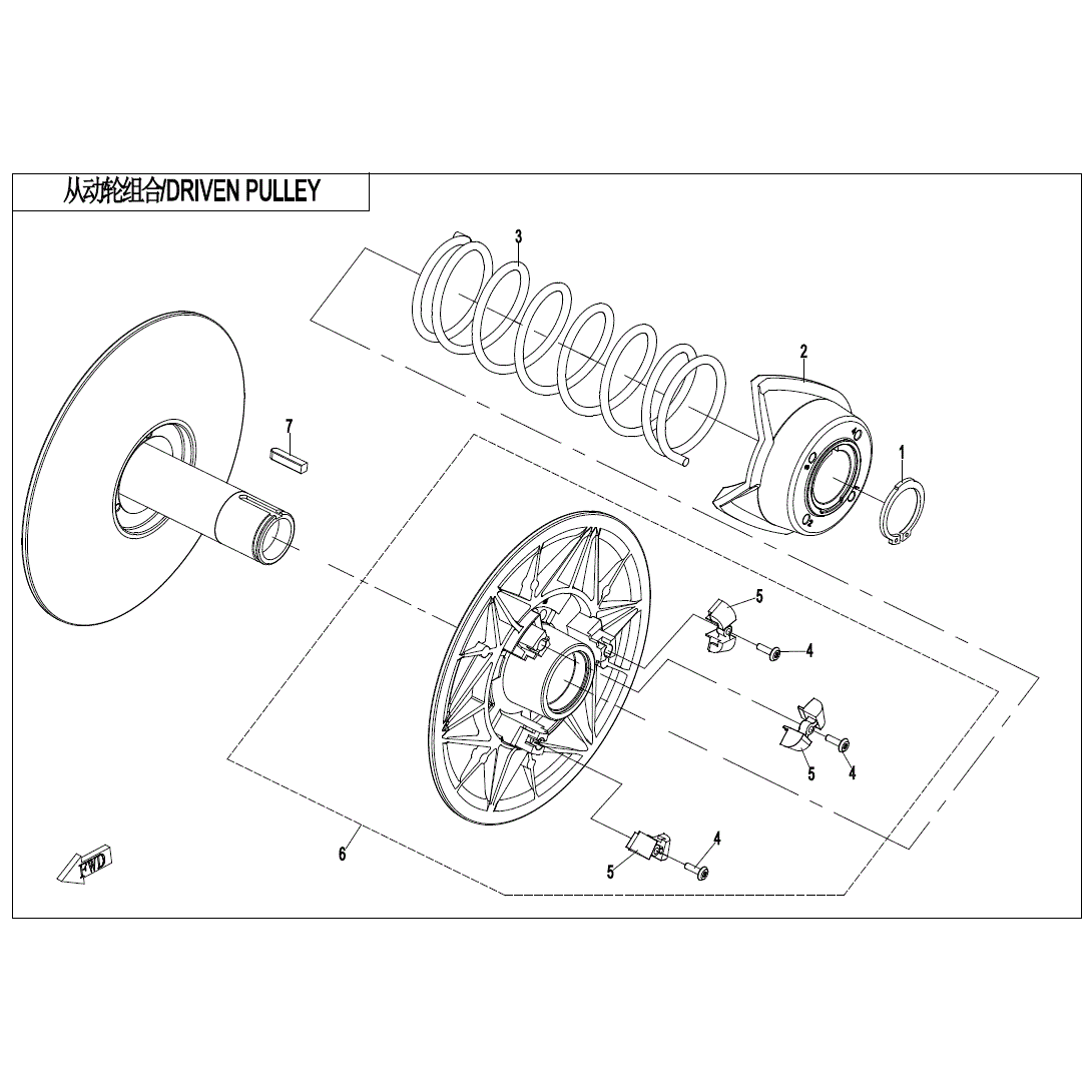 An Image of a Genuine CFMOTO Parts Schematic Diagram showing the schematic - DRIVEN PULLEY (CVtech) - 2020 CFMOTO UFORCE 800