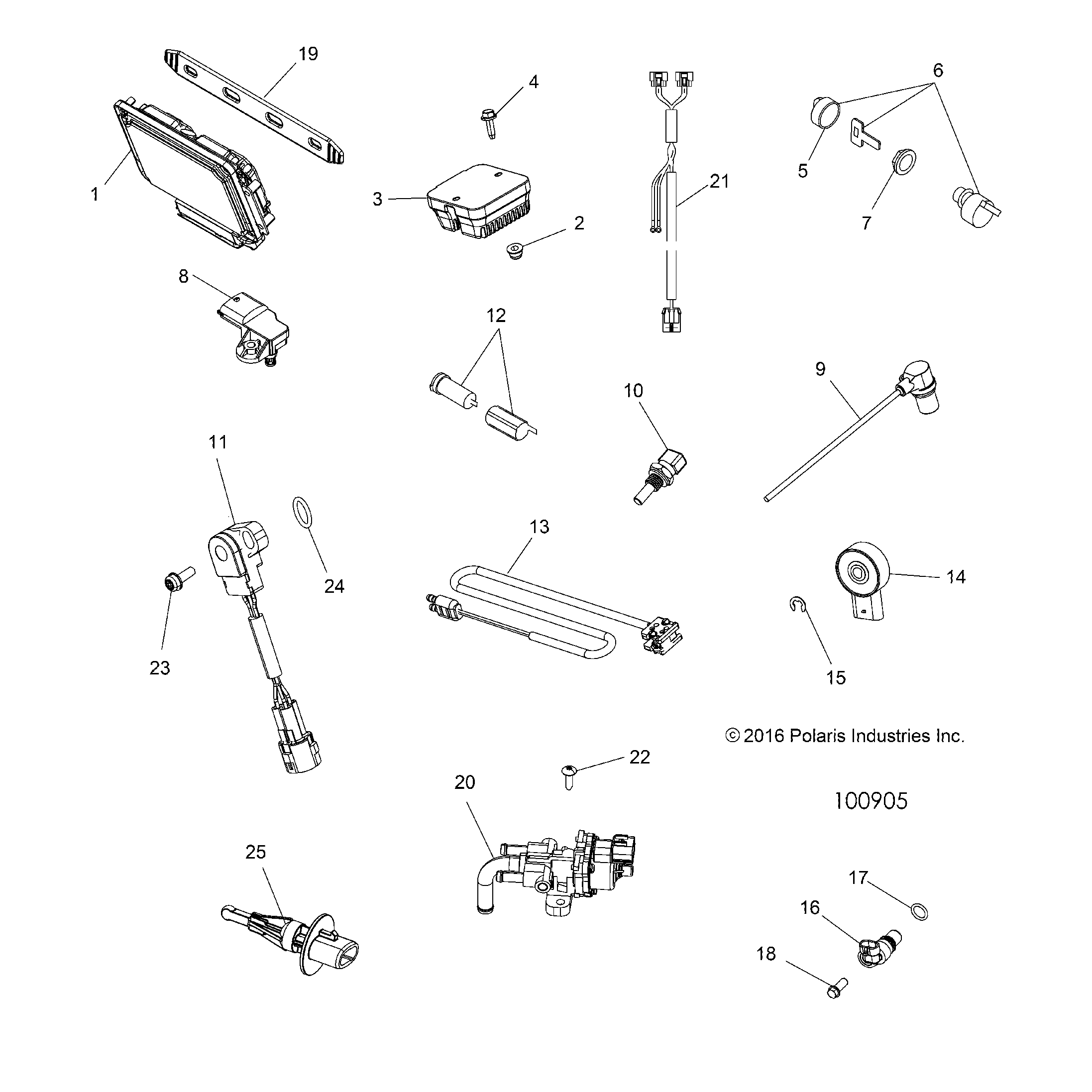 An Image of a Genuine Polaris Parts Schematic Diagram showing the schematic - ELECTRICAL: SWITCHES SENSORS ECU and CONTROL MODULES - 2020 POLARIS SPORTSMAN TOURING XP 850 48"