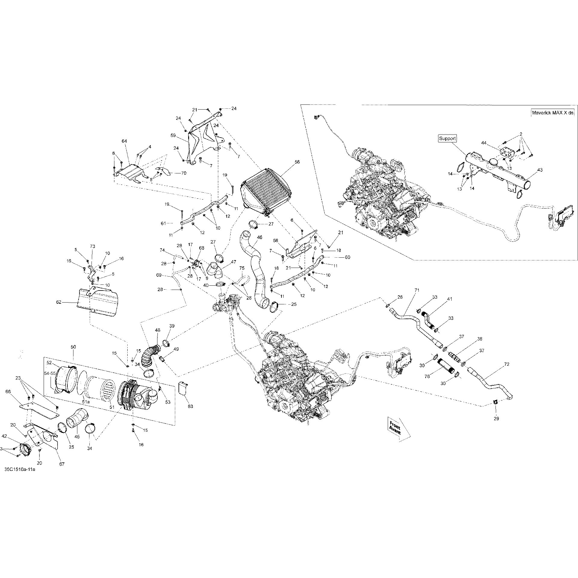 An Image of a Genuine Can-Am Parts Schematic Diagram showing the schematic - AIR INTAKE _TURBO_35C1510A