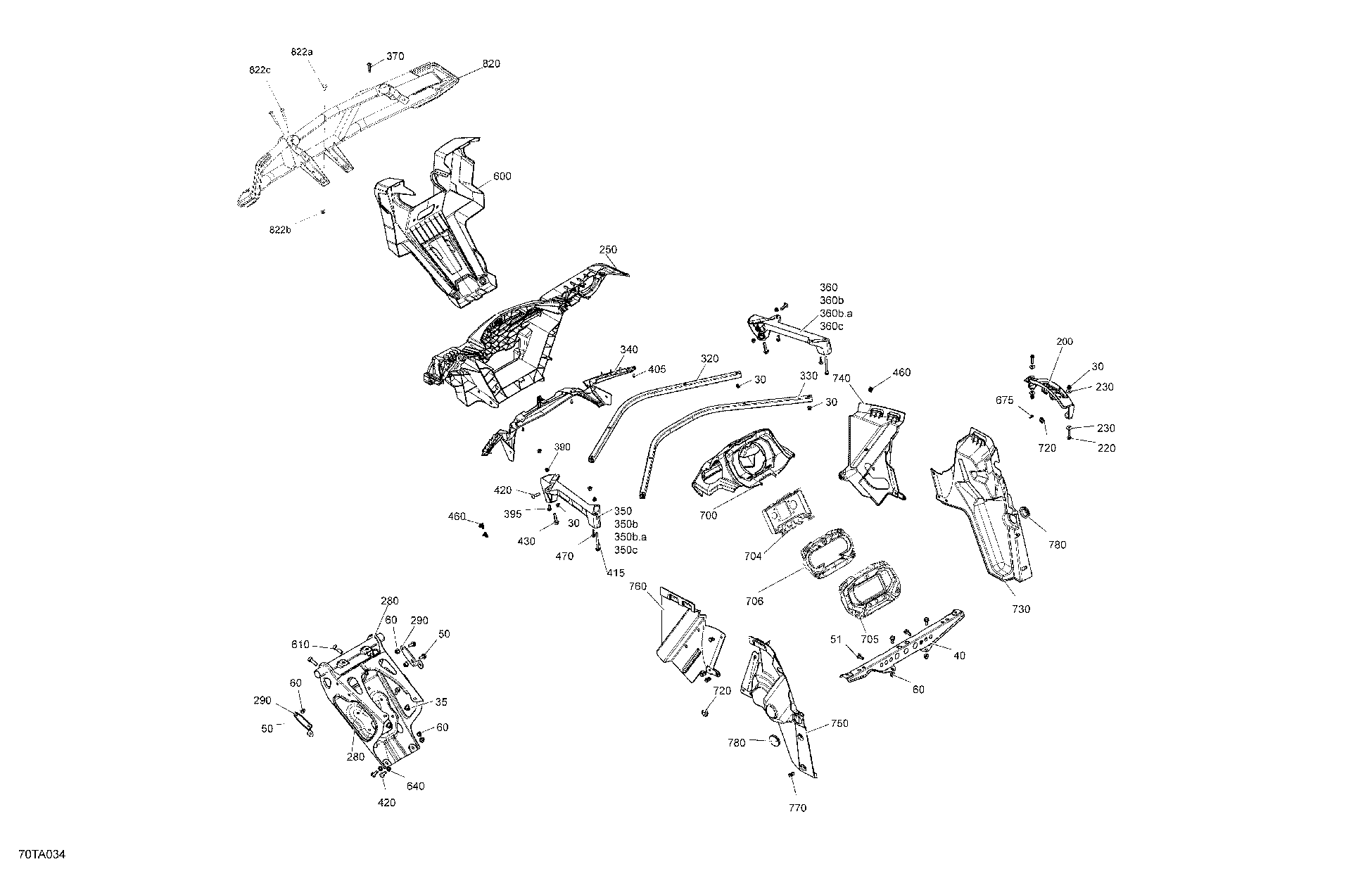 An Image of a Genuine Can-Am Parts Schematic Diagram showing the schematic - BODY - FRONT SECTION