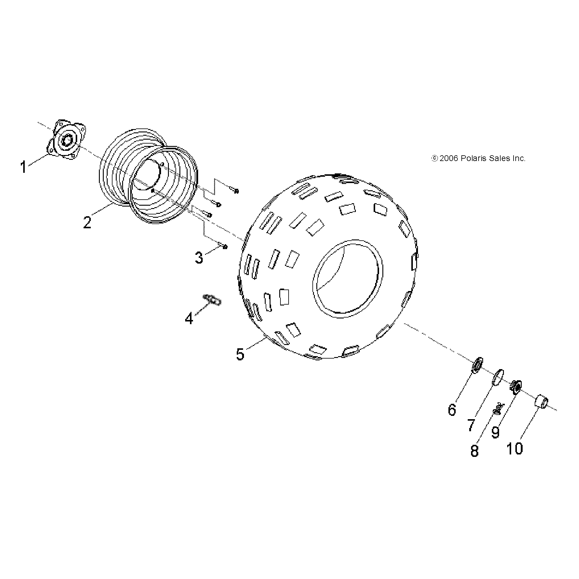 An Image of a Genuine Polaris Parts Schematic Diagram showing the schematic - WHEELS: REAR - 2016 POLARIS OUTLAW 90