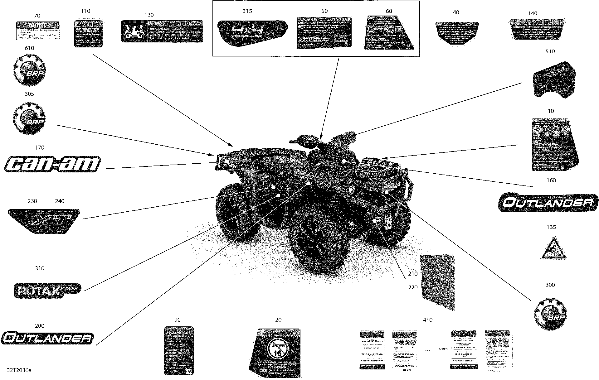 An Image of a Genuine Can-Am Parts Schematic Diagram showing the schematic - DECALS - XT