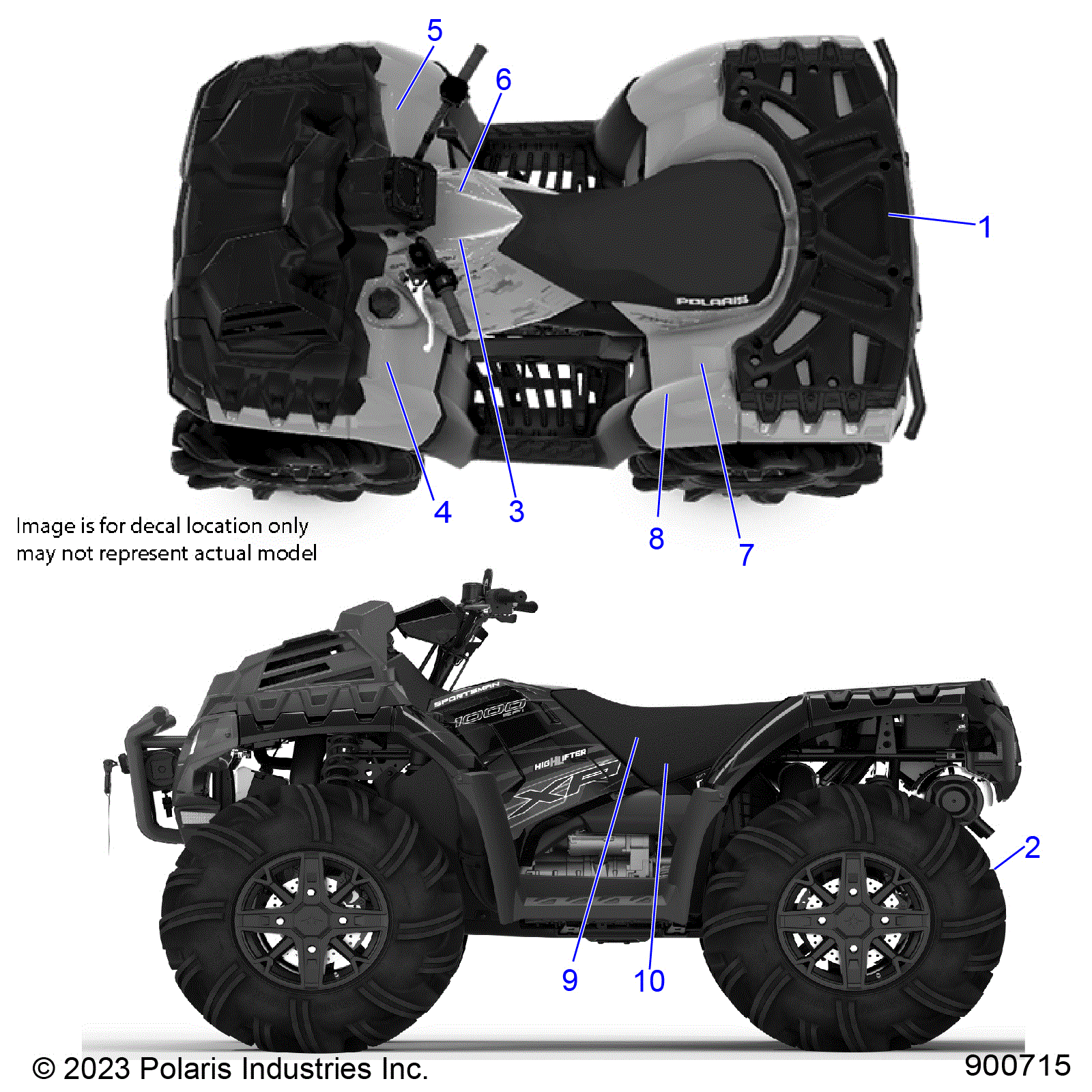 An Image of a Genuine Polaris Parts Schematic Diagram showing the schematic - BODY: DECALS STANDARD - 2024 POLARIS SPORTSMAN XP 1000 48" ULTIMATE TRAIL