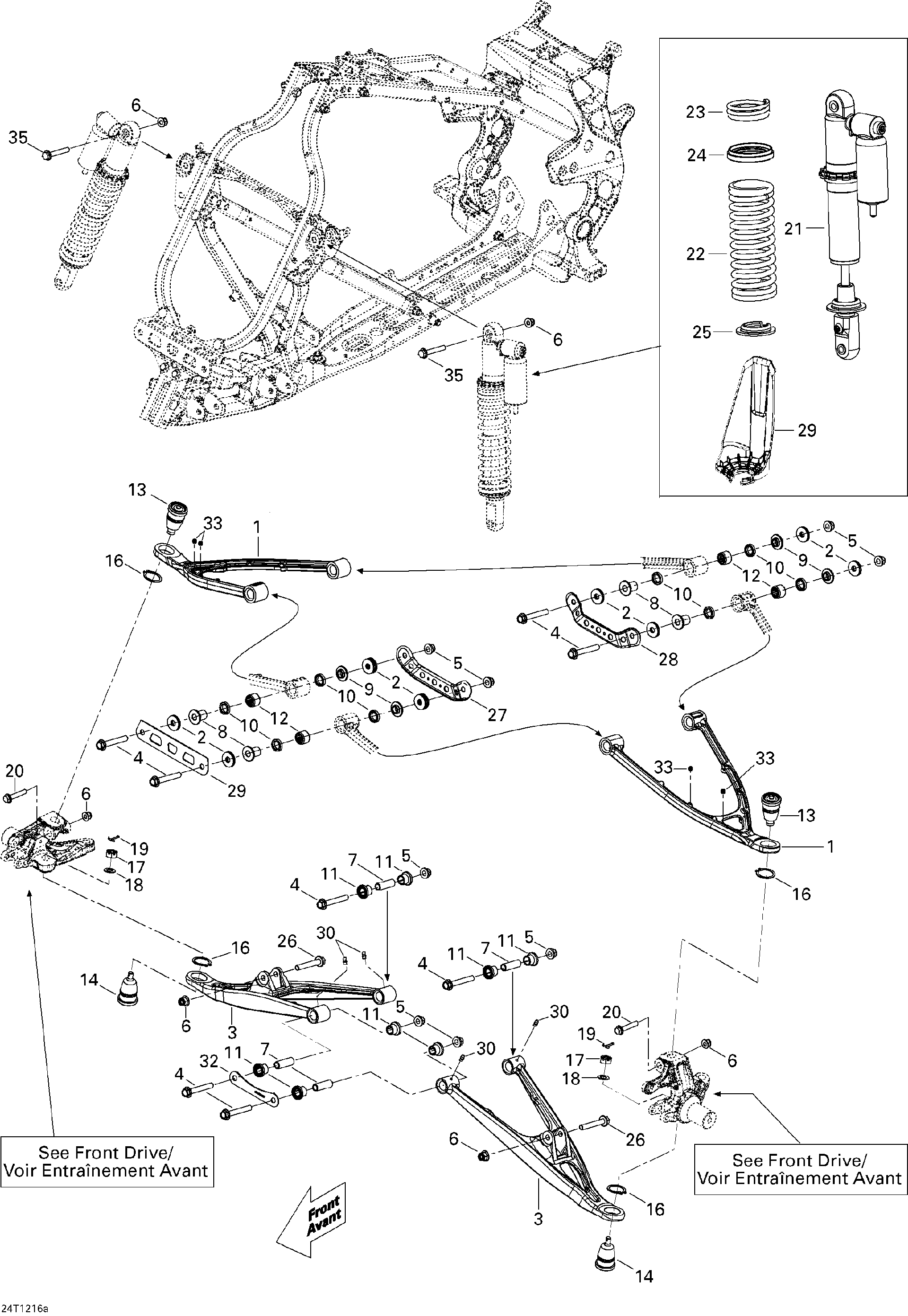 An Image of a Genuine Can-Am Parts Schematic Diagram showing the schematic - FRONT SUSPENSION X XC