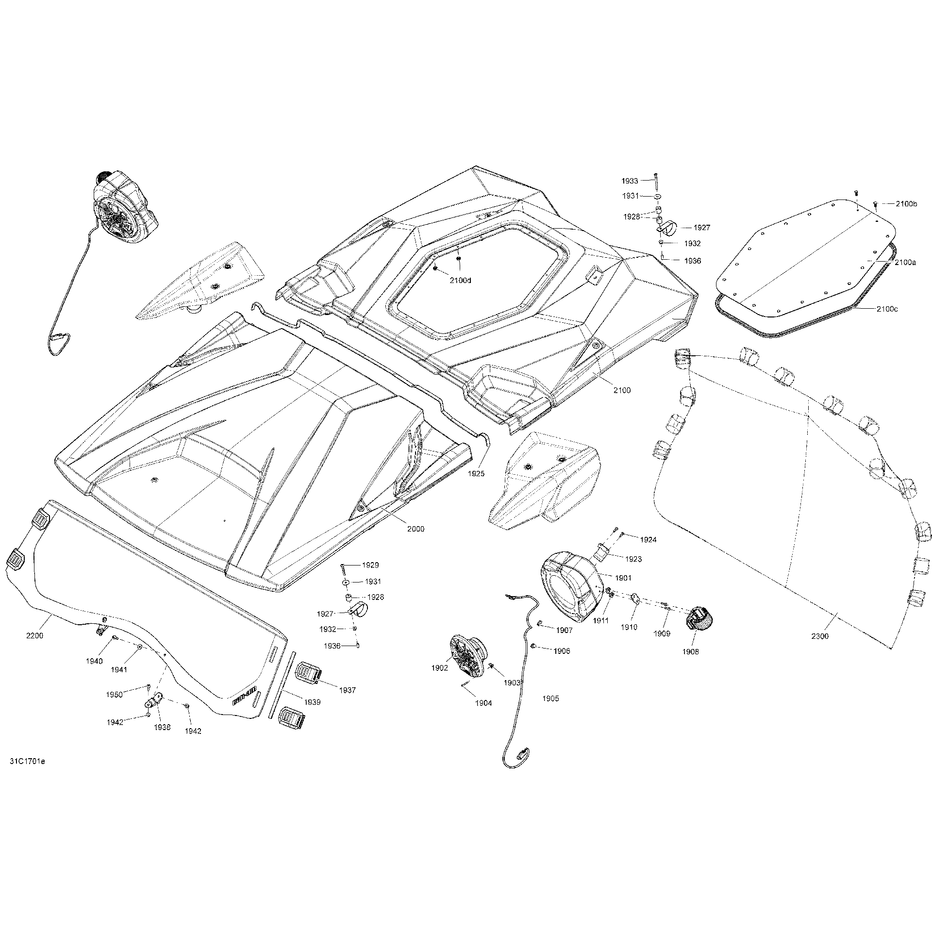 An Image of a Genuine Can-Am Parts Schematic Diagram showing the schematic - BODY AND ACCESSORIES - MAX PARTS PACKAGE LTD