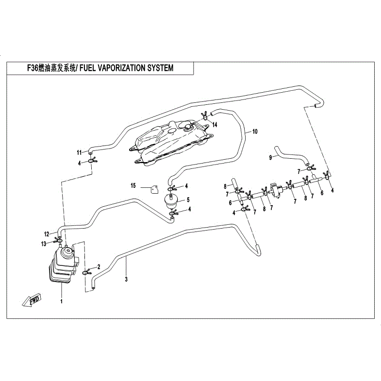 An Image of a genuine CFMOTO Parts Schematic Diagram showing the group - FUEL VAPORIZATION SYSTEM - 2018 CFMOTO CFORCE 400