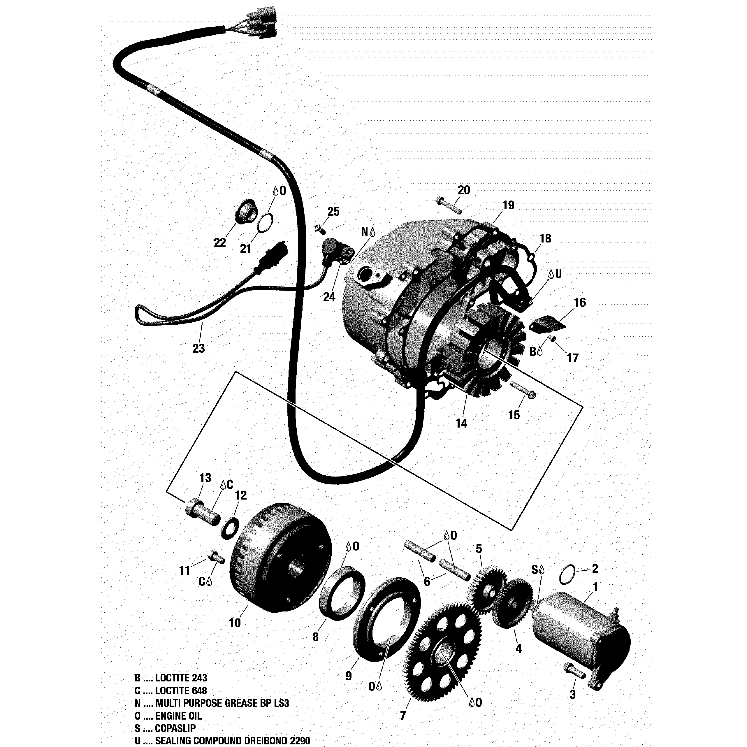 An Image of a Genuine Can-Am Parts Schematic Diagram showing the schematic - MAGNETO AND ELECTRIC STARTER