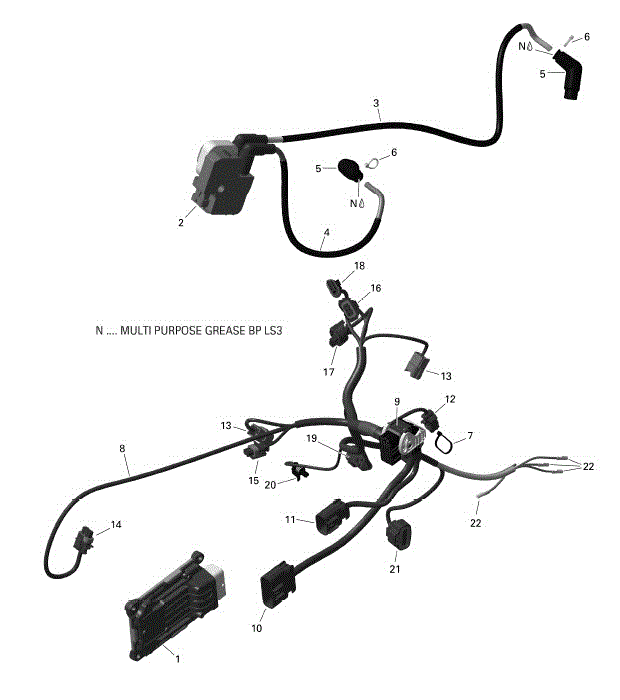 An Image of a Genuine Can-Am Parts Schematic Diagram showing the schematic - ROTAX - ENGINE HARNESS AND ELECTRONIC MODULE