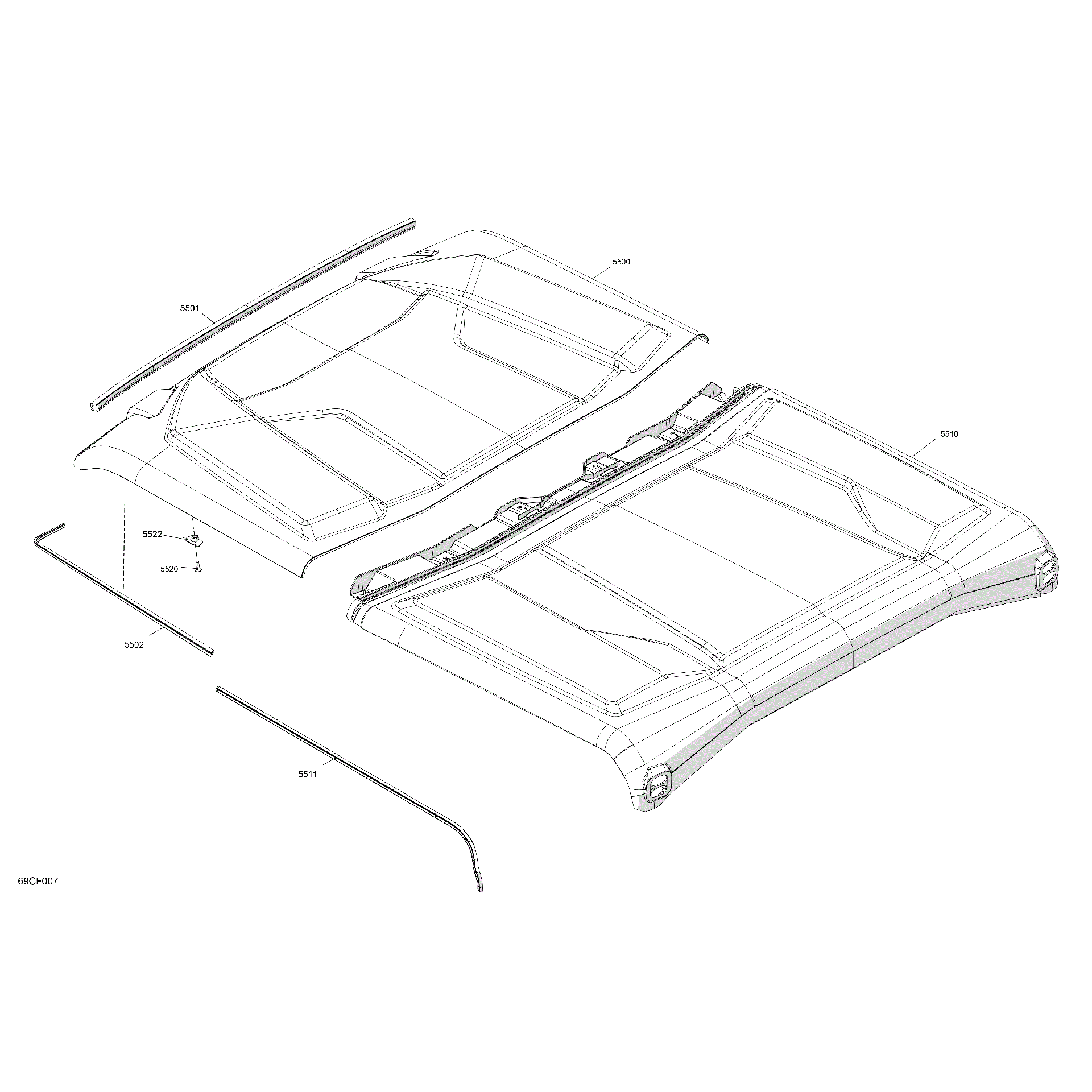 An Image of a Genuine Can-Am Parts Schematic Diagram showing the schematic - BODY - ROOF