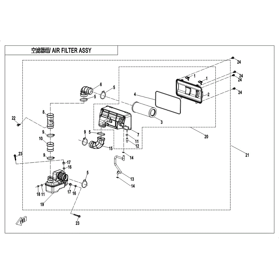 An Image of a Genuine CFMOTO Parts Schematic Diagram showing the schematic - AIR FILTER ASSY. - 2019 CFMOTO UFORCE 1000