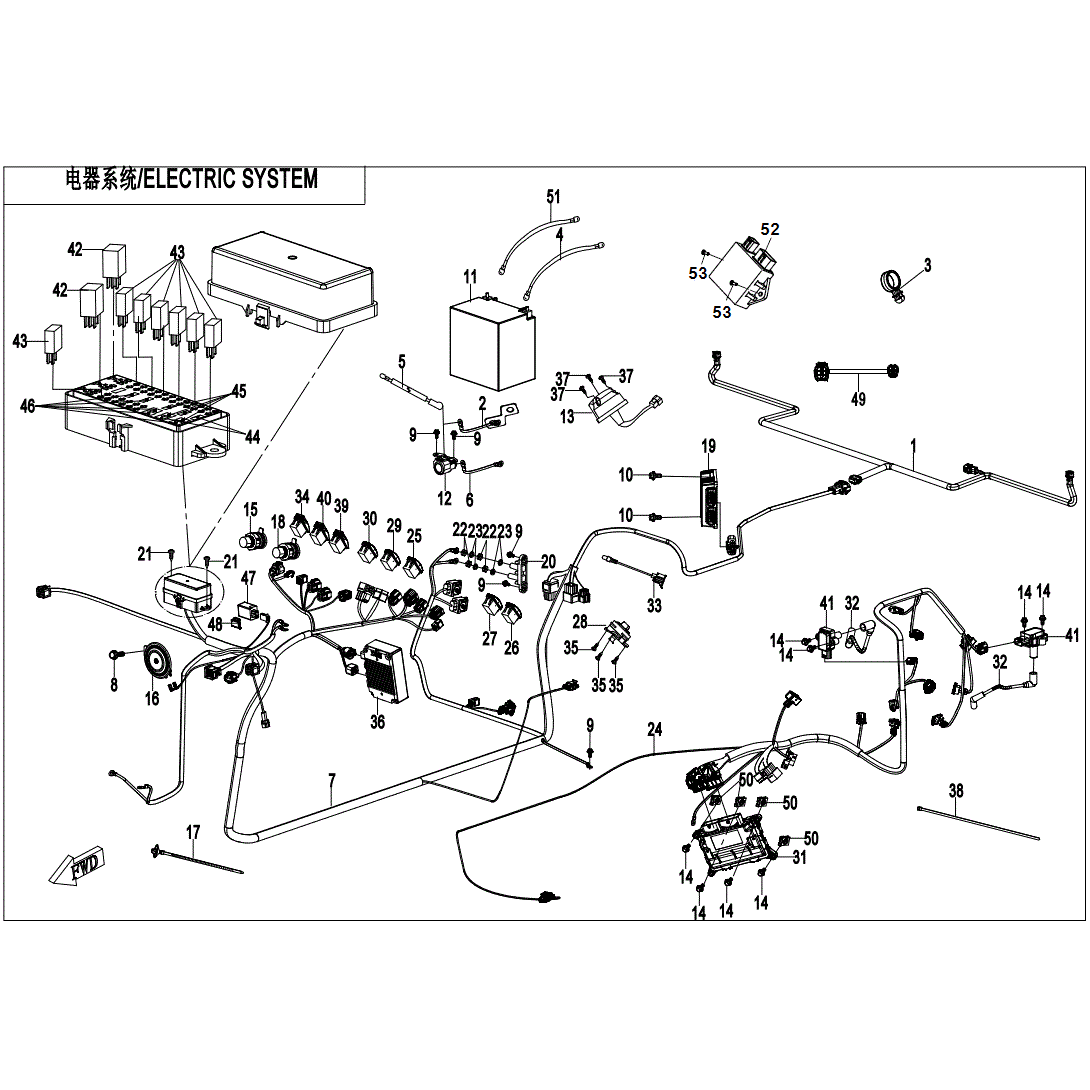 An Image of a Genuine CFMOTO Parts Schematic Diagram showing the schematic - ELECTRIC SYSTEM - 2021 CFMOTO UFORCE 1000
