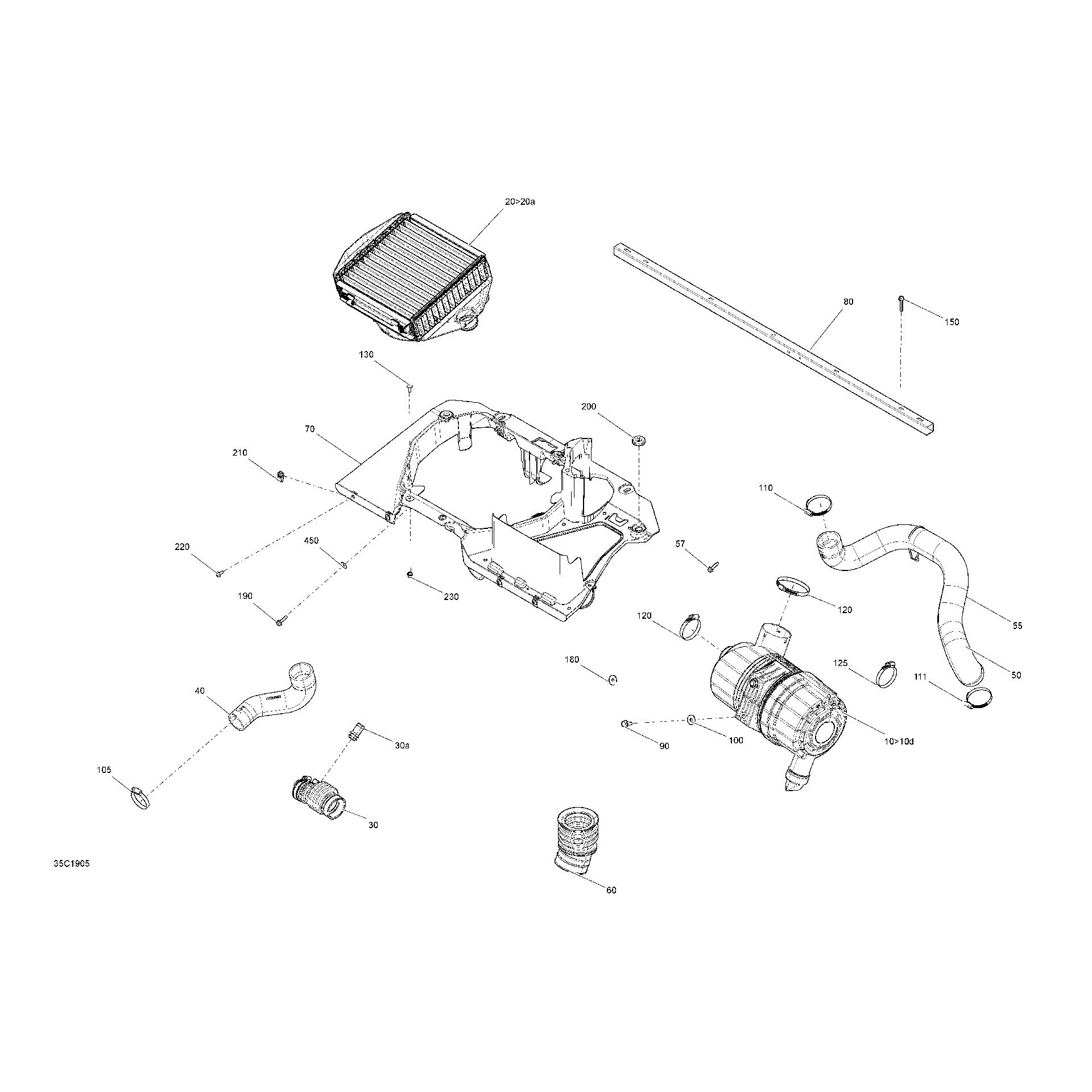 An Image of a Genuine Can-Am Parts Schematic Diagram showing the schematic - AIR INTAKE - TURBO - EXCEPT X MR