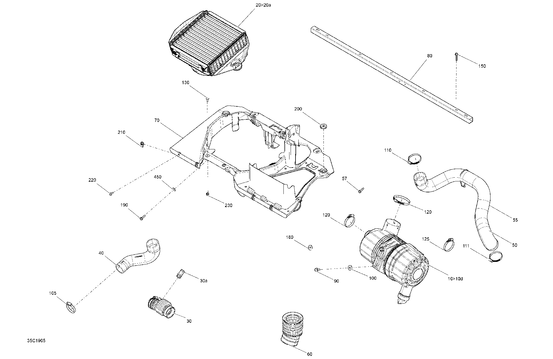 An Image of a Genuine Can-Am Parts Schematic Diagram showing the schematic - AIR INTAKE - TURBO