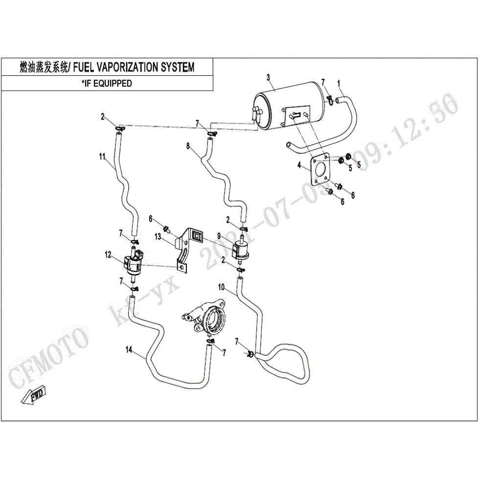 An Image of a genuine CFMOTO Parts Schematic Diagram showing the group - EVAP SYSTEM - 2022 CFMOTO CFORCE 600 Touring