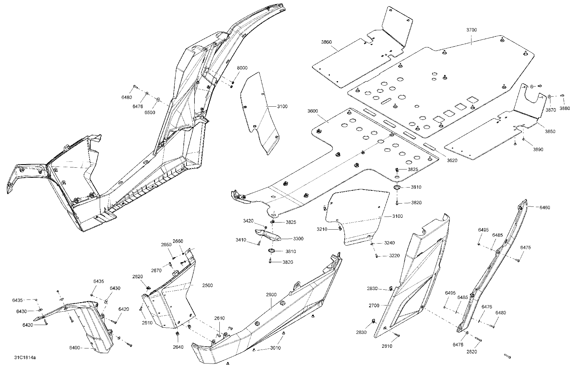 An Image of a Genuine Can-Am Parts Schematic Diagram showing the schematic - BODY CENTRAL PART MAVERICK - CARBON BLACK MODELS