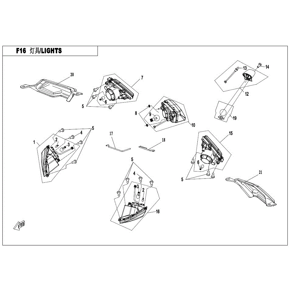 An Image of a genuine CFMOTO Parts Schematic Diagram showing the group - LIGHT - 2017 CFMOTO CFORCE 400