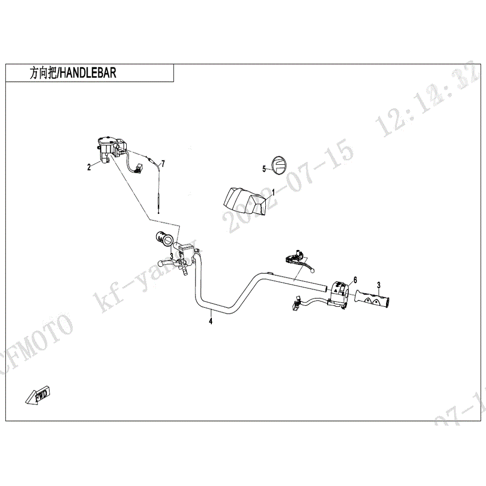 An Image of a genuine CFMOTO Parts Schematic Diagram showing the group - HANDLEBAR - 2022 CFMOTO CFORCE 1000 Overland