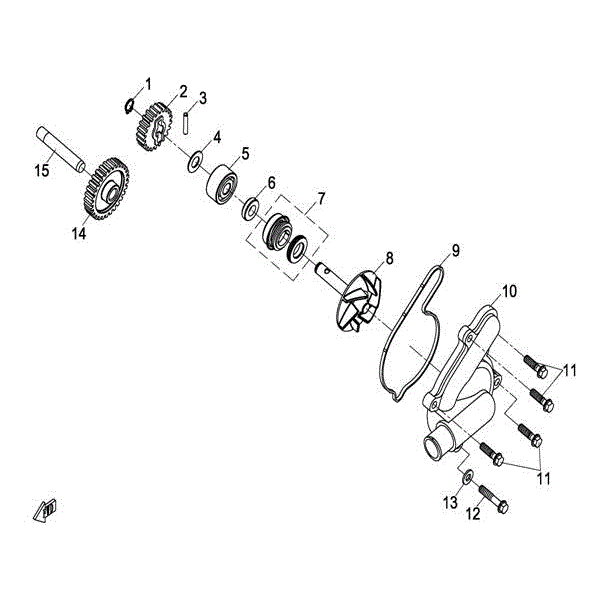 An Image of a genuine CFMOTO Parts Schematic Diagram showing the group - WATER PUMP ASSY - 2016 CFMOTO CFORCE 800 X8