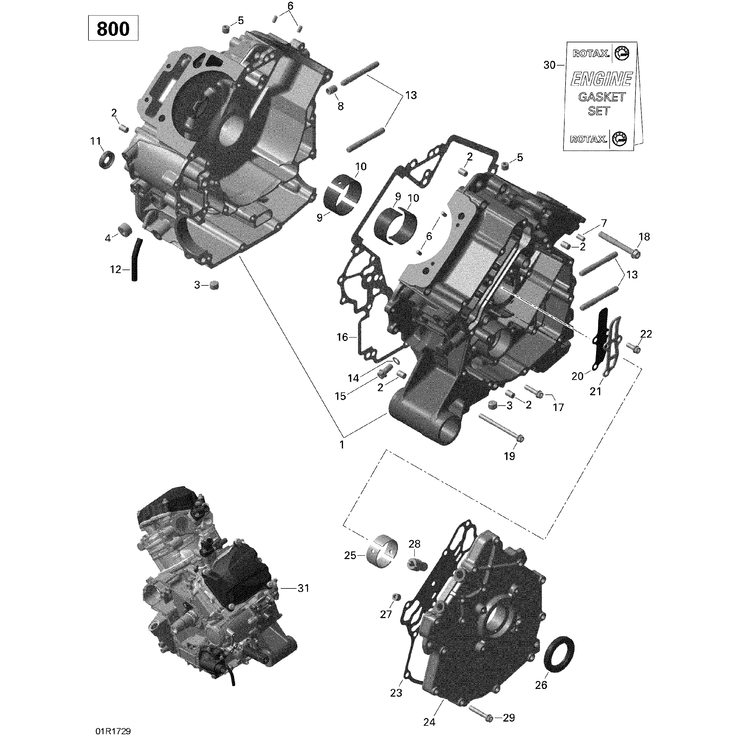 An Image of a Genuine Can-Am Parts Schematic Diagram showing the schematic - CRANKCASE - 800R EFI