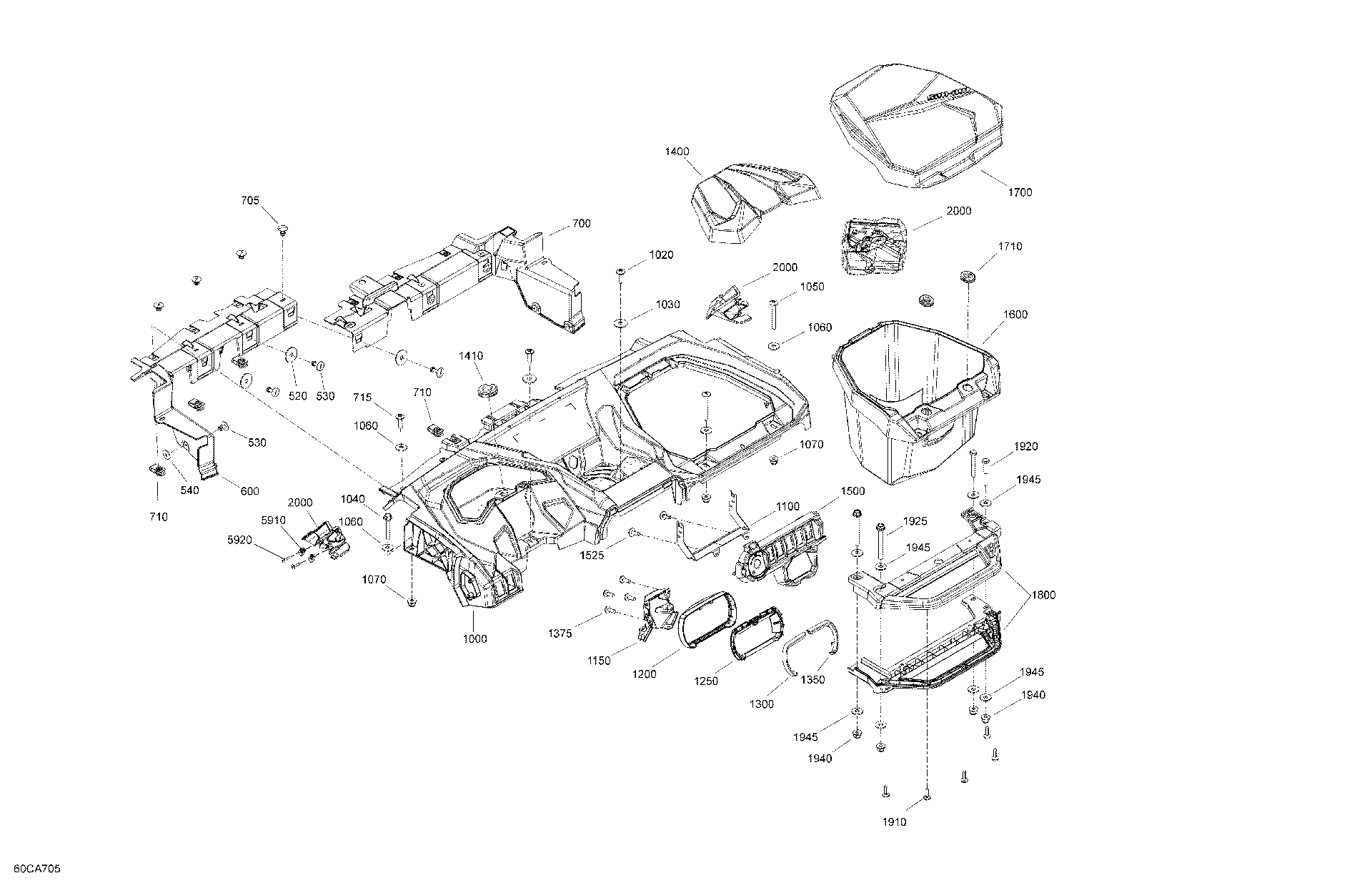 An Image of a Genuine Can-Am Parts Schematic Diagram showing the schematic - BODY - CAB INTERIOR - DASHBOARD - DPS
